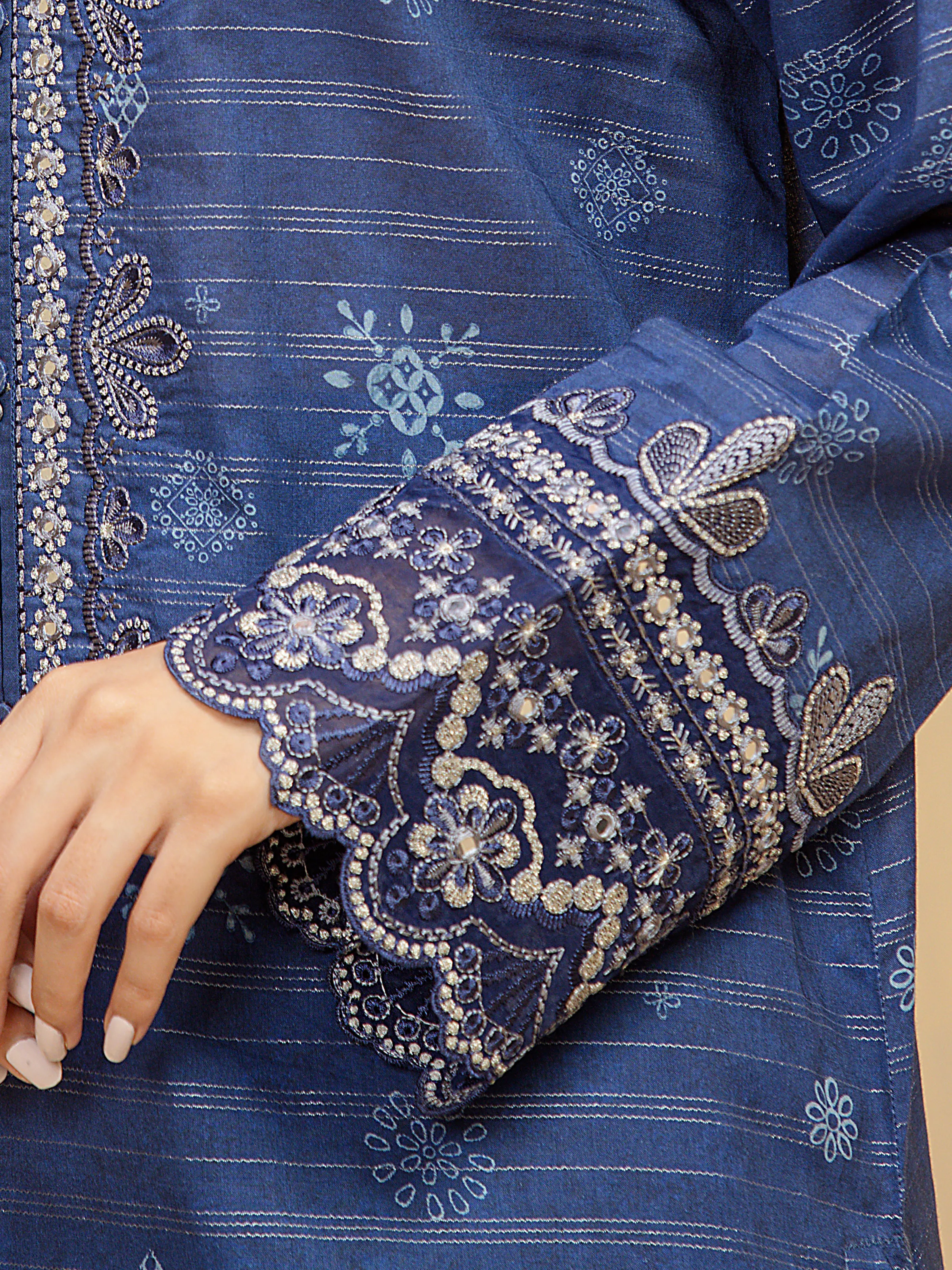 Aizah Blue Zari Embroidered Lawn 3-Piece (Festive Edit)