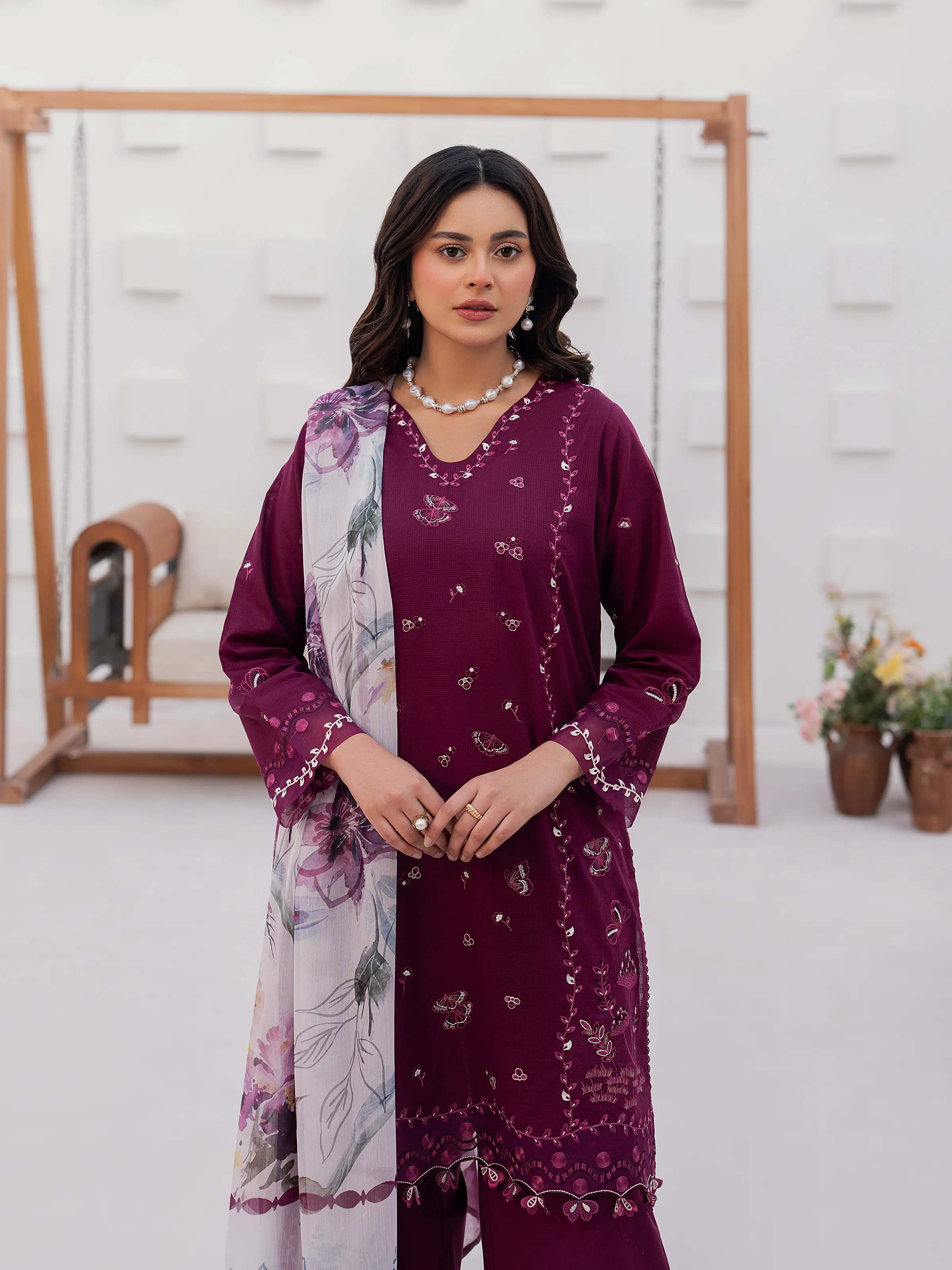 Aizah Plum Pret 3-Piece – Embroidered Slub Lawn