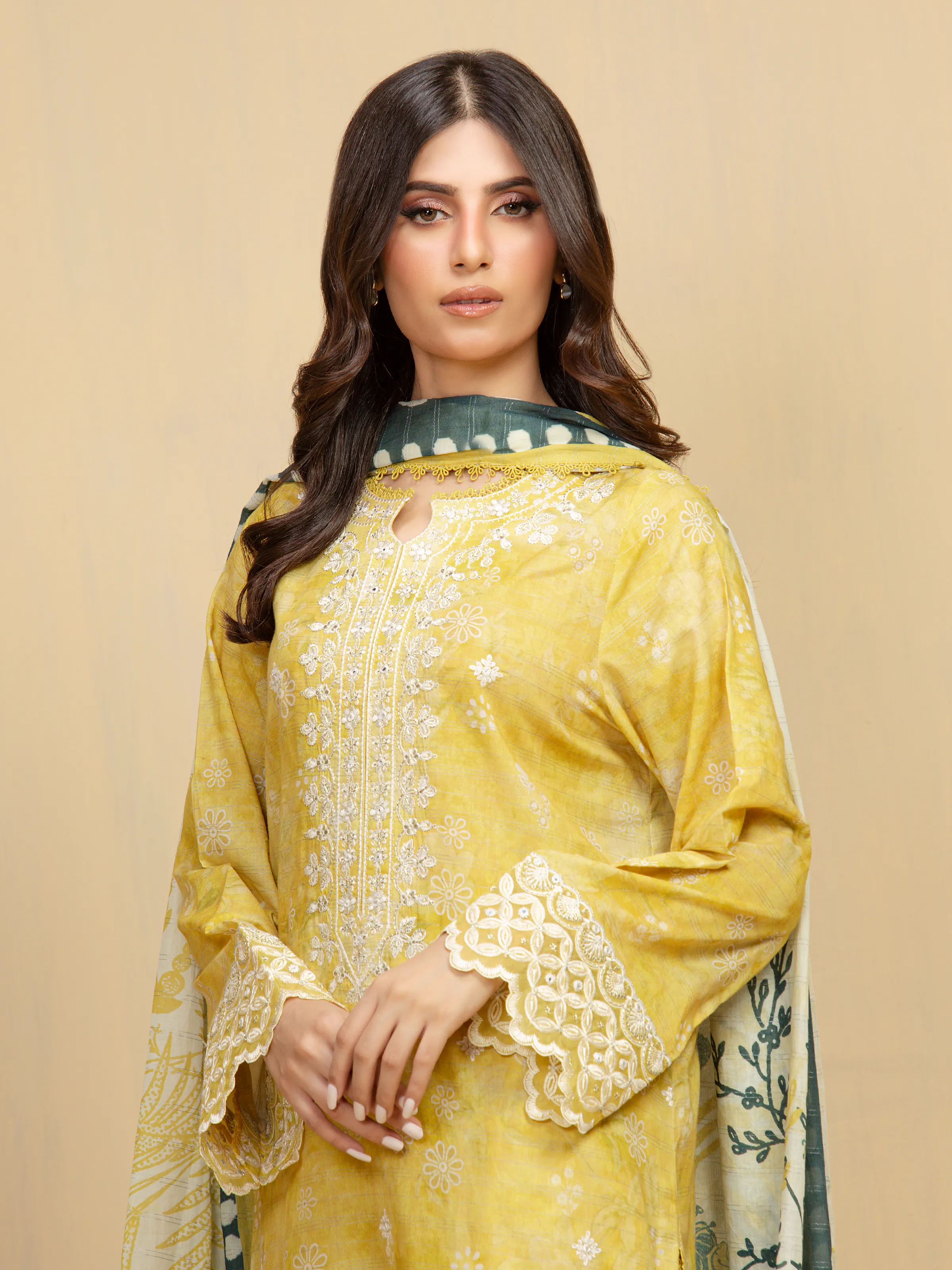 Aizah Yellow Zari Embroidered Lawn 3-Piece (Festive Summer Edit)