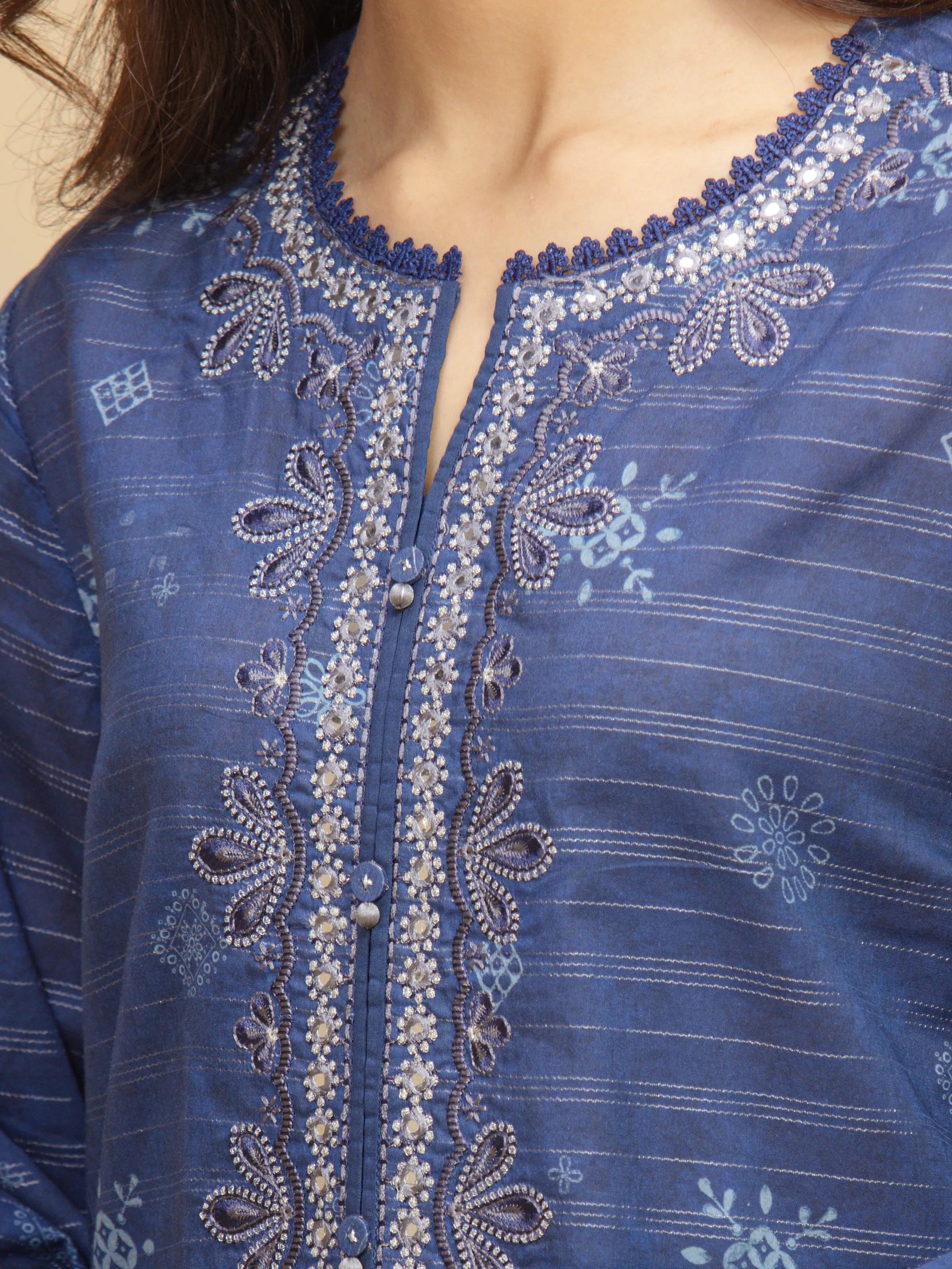 Aizah Blue Zari Embroidered Lawn 3-Piece (Festive Edit)