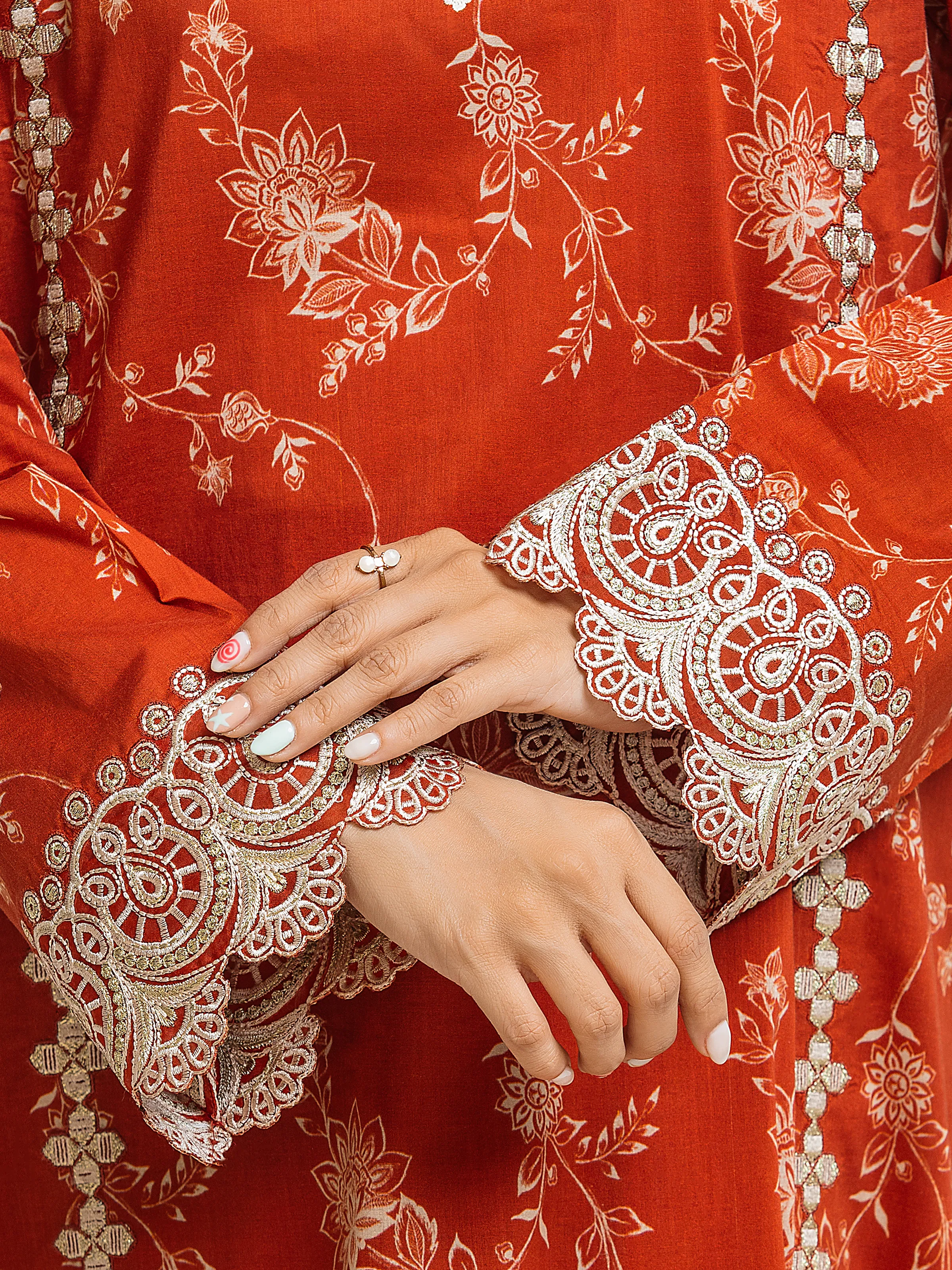 Aizah Rust Embroidered Lawn 3-Piece (Summer Collection)