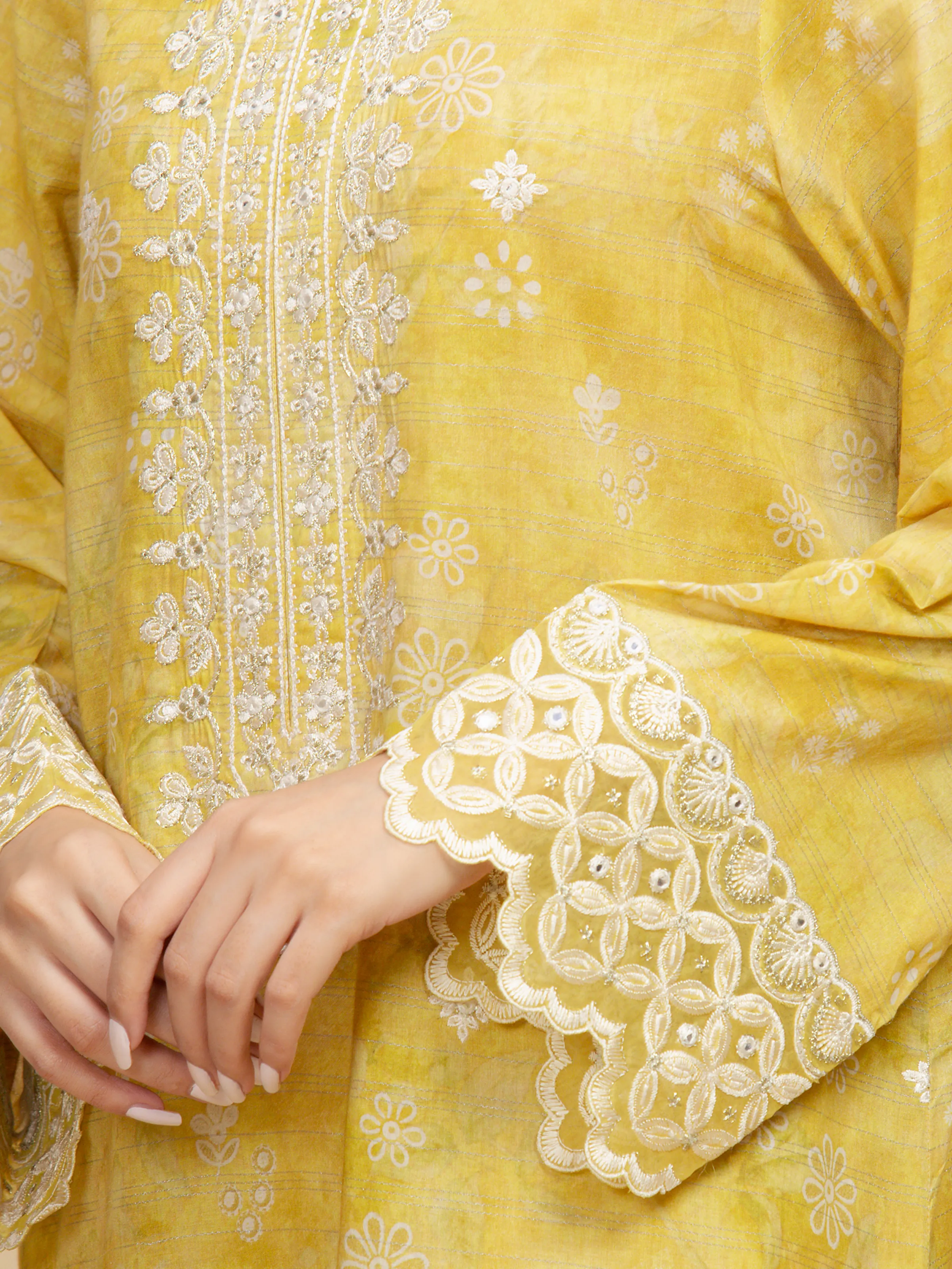 Aizah Yellow Zari Embroidered Lawn 3-Piece (Festive Summer Edit)