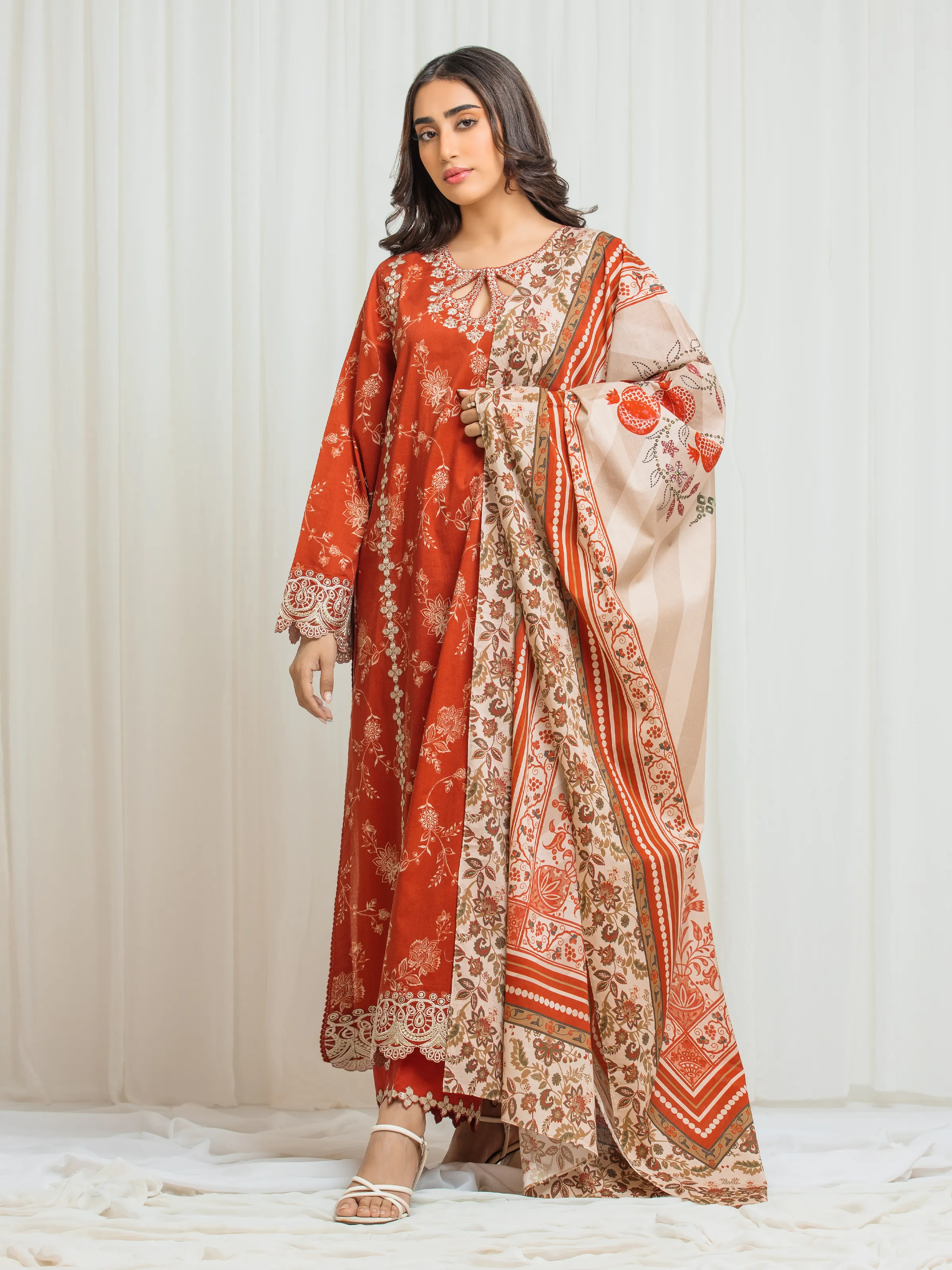 Aizah Rust Embroidered Lawn 3-Piece (Summer Collection)