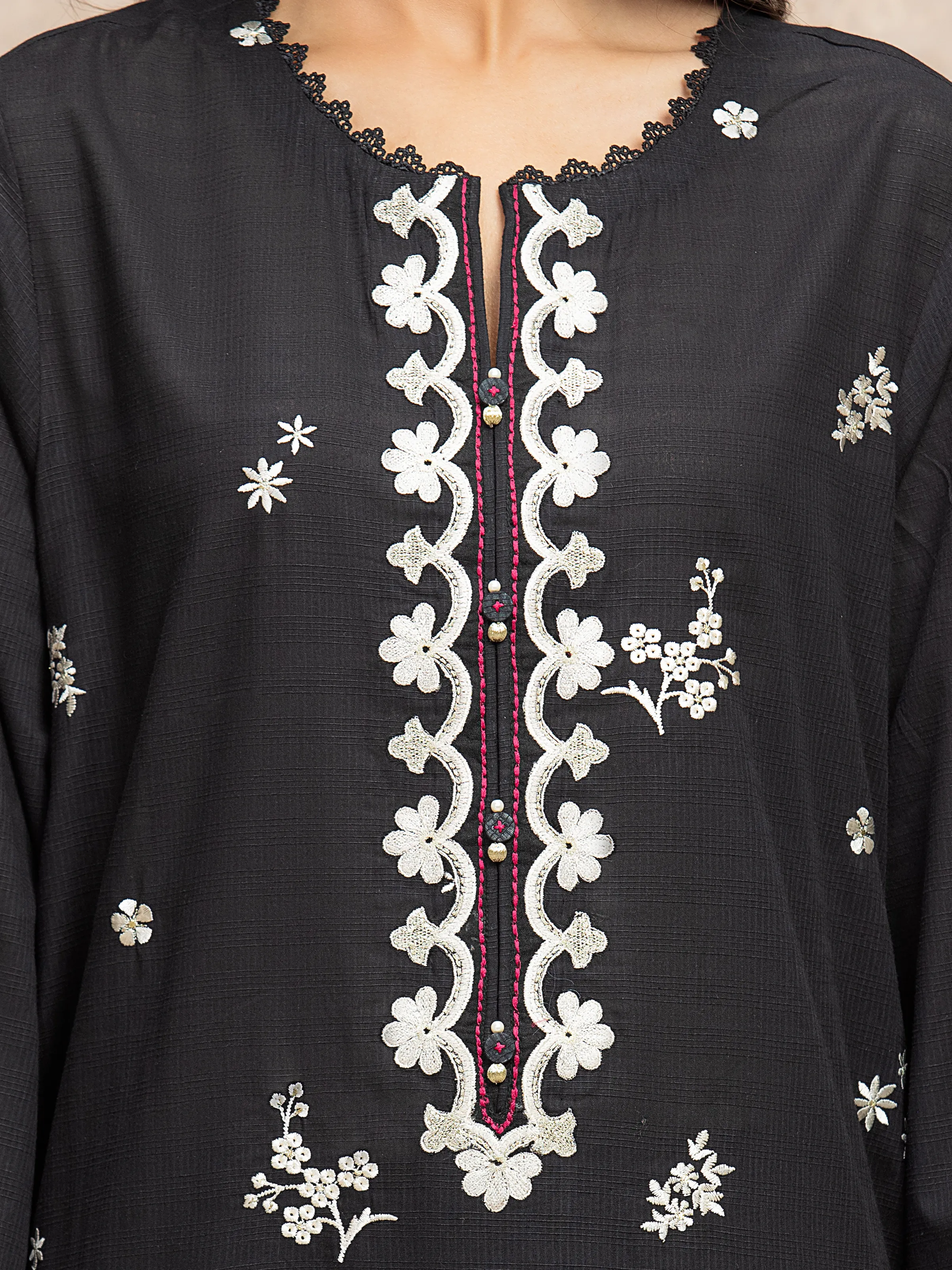 Aizah Black Slub Lawn Embroidered 3-Piece (Festive Edit)