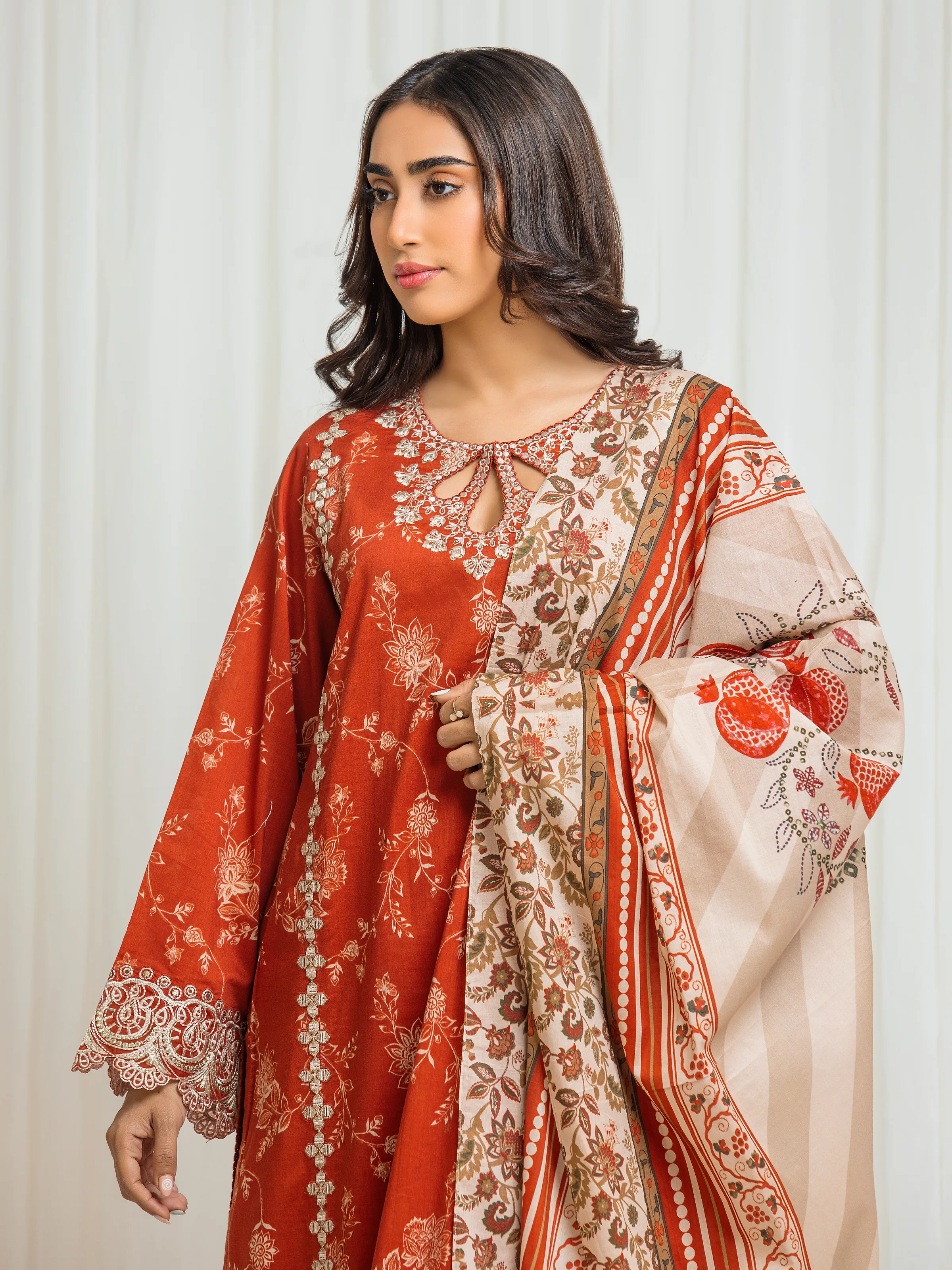 Aizah Rust Embroidered Lawn 3-Piece (Summer Collection)