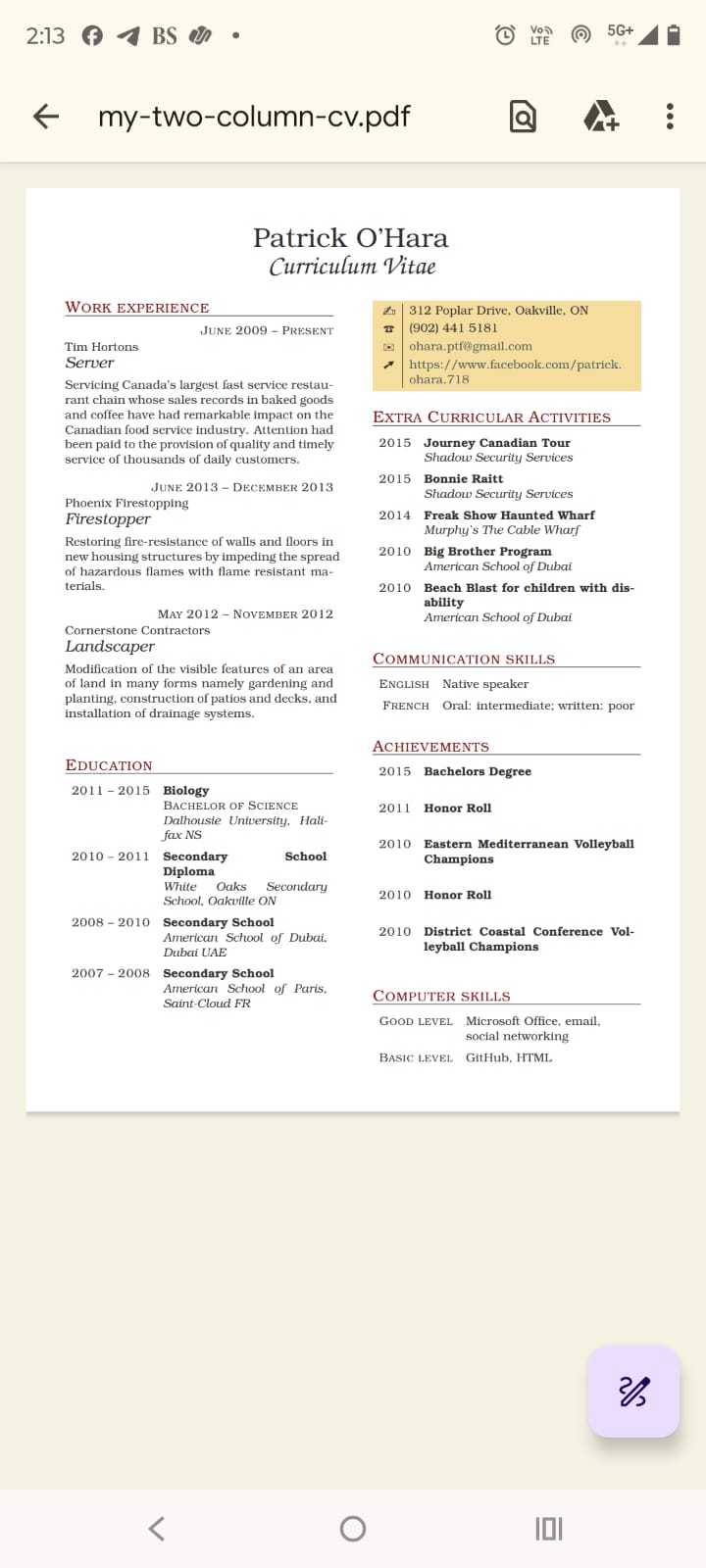 My Two-Column CV Template PDF