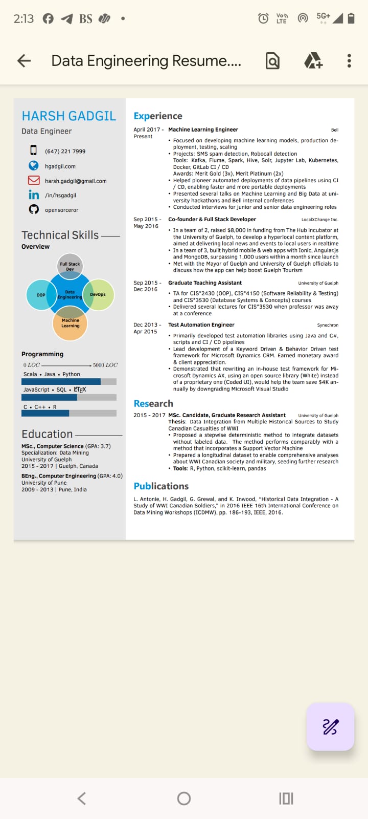 My Data Engineering Resume Template