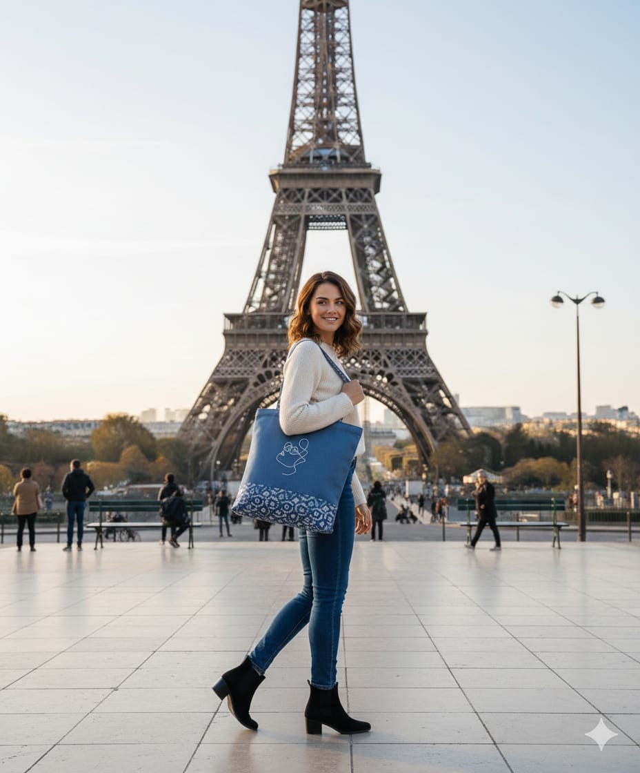 Sac cabas artistique bleu