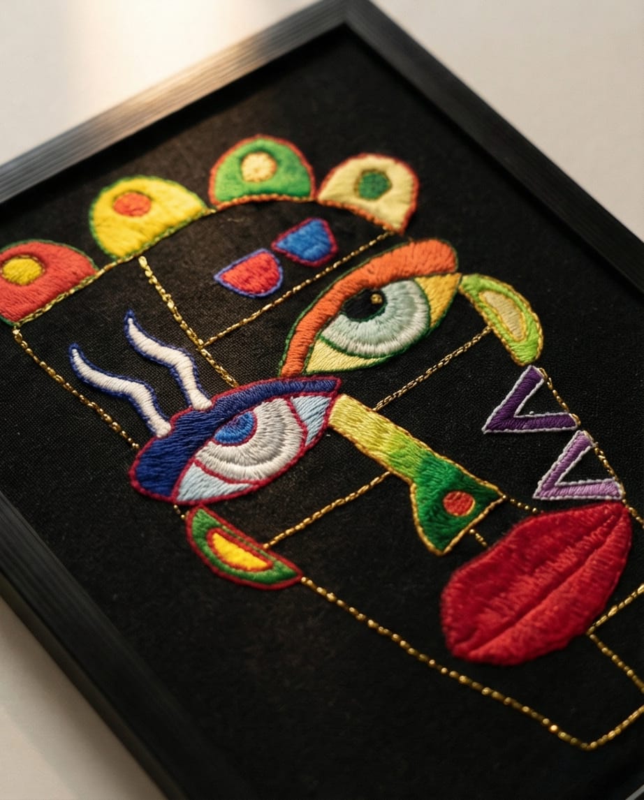 Tableau abstrait visage coloré