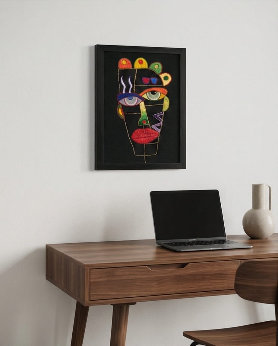 Tableau abstrait visage coloré