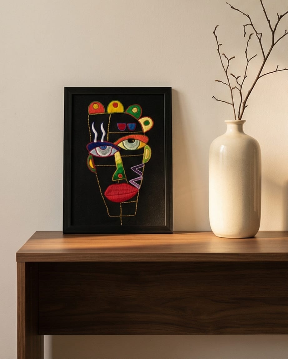 Tableau abstrait visage coloré