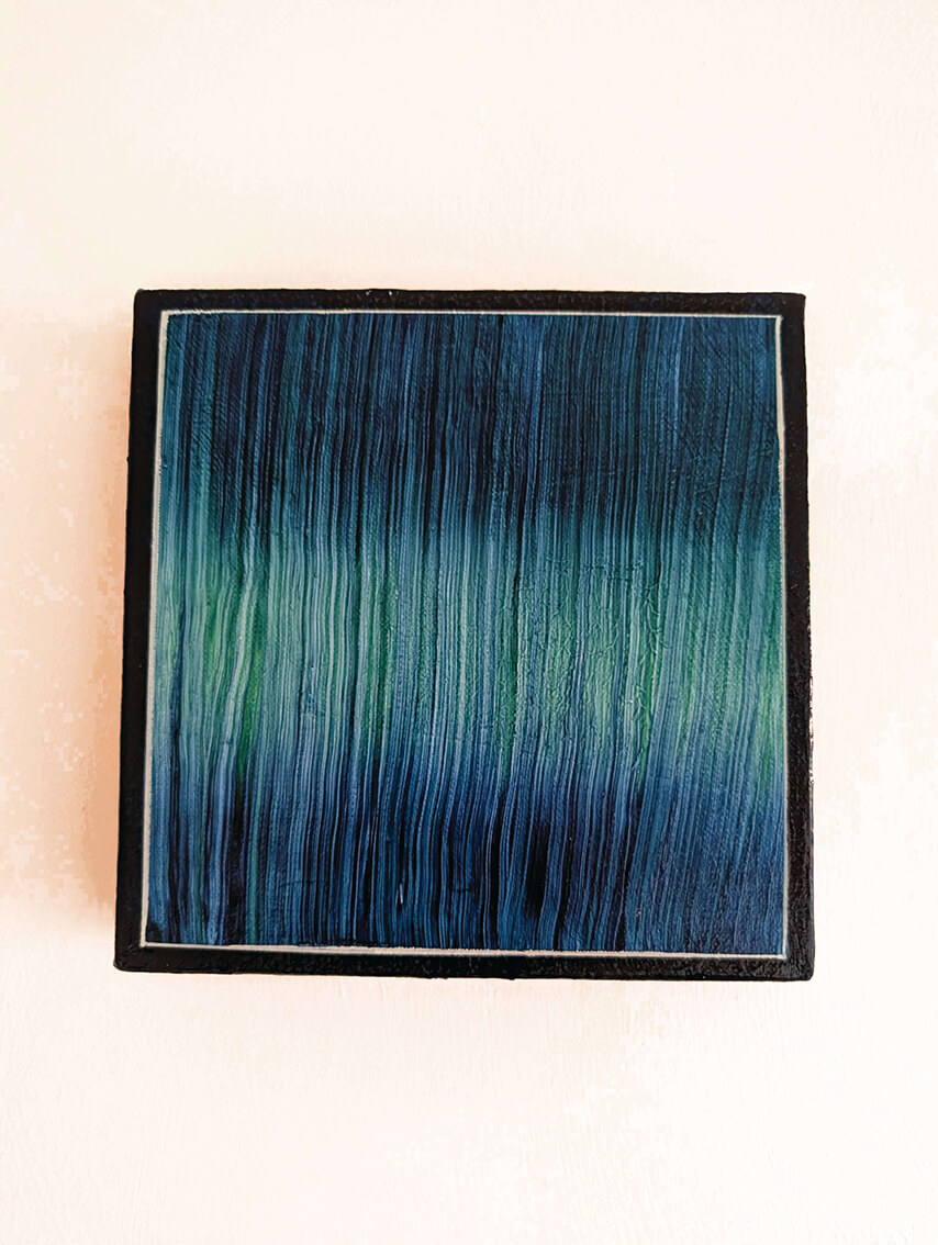 Abstract Blue & Green Boxed Canvas Painting