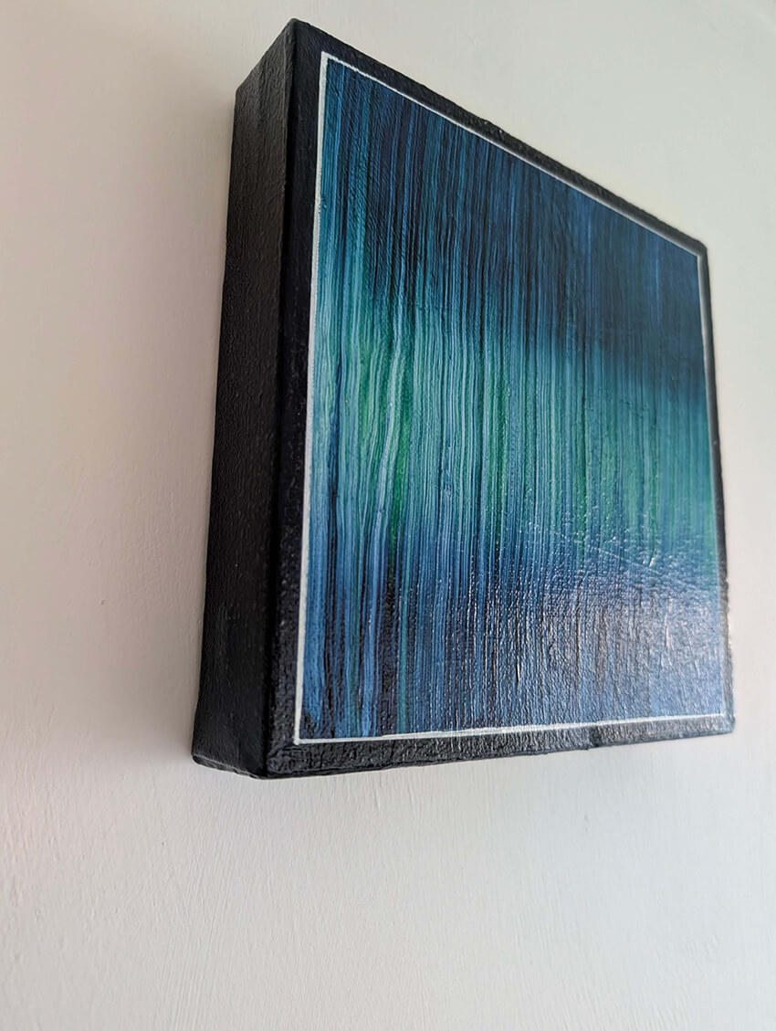 Abstract Blue & Green Boxed Canvas Painting