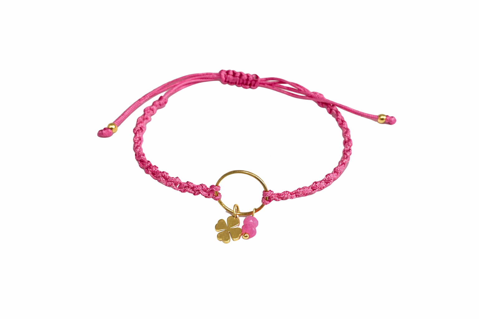 Pulsera Rosa con Trébol de Oro