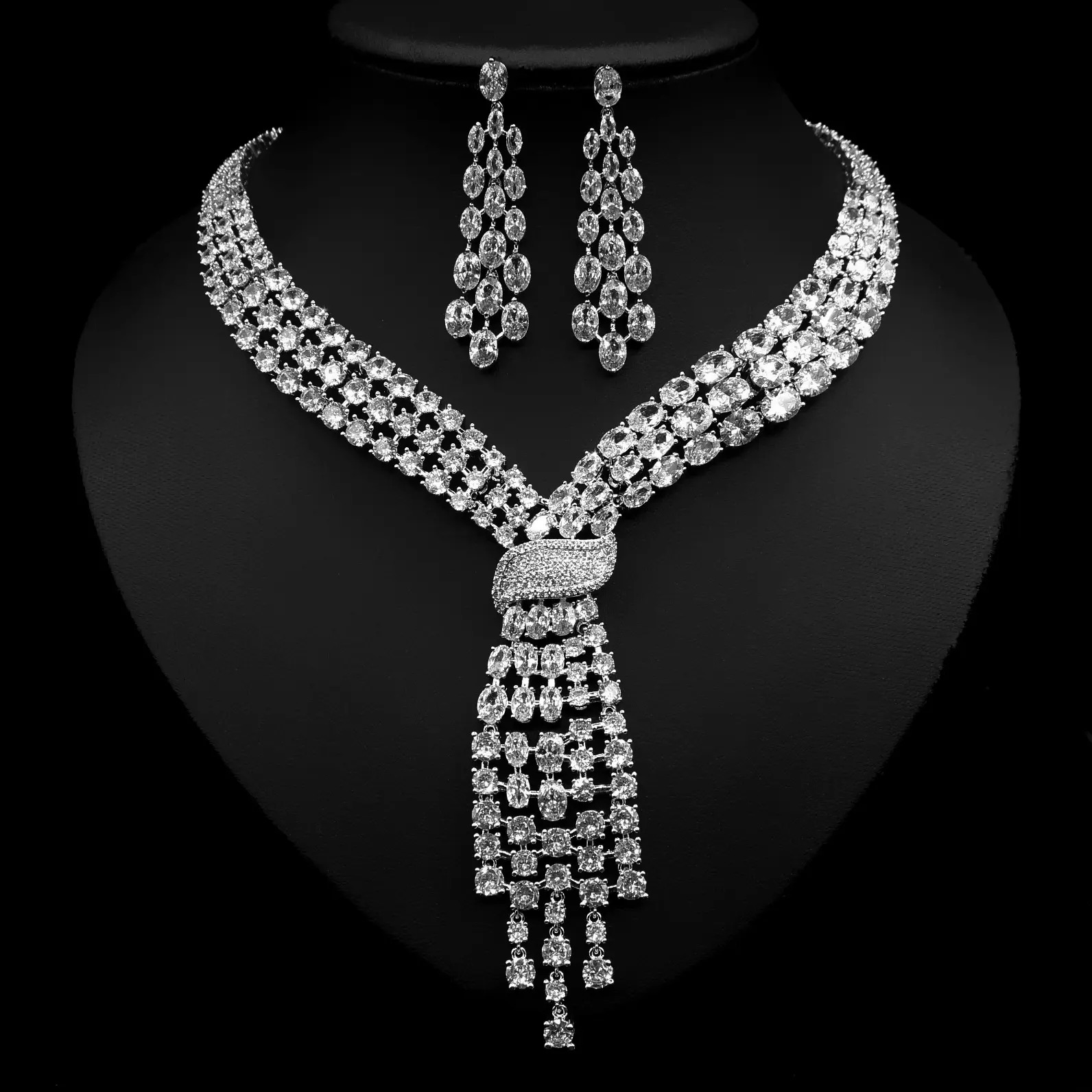 Zircon Emerald & Rhinestone Necklace Set
