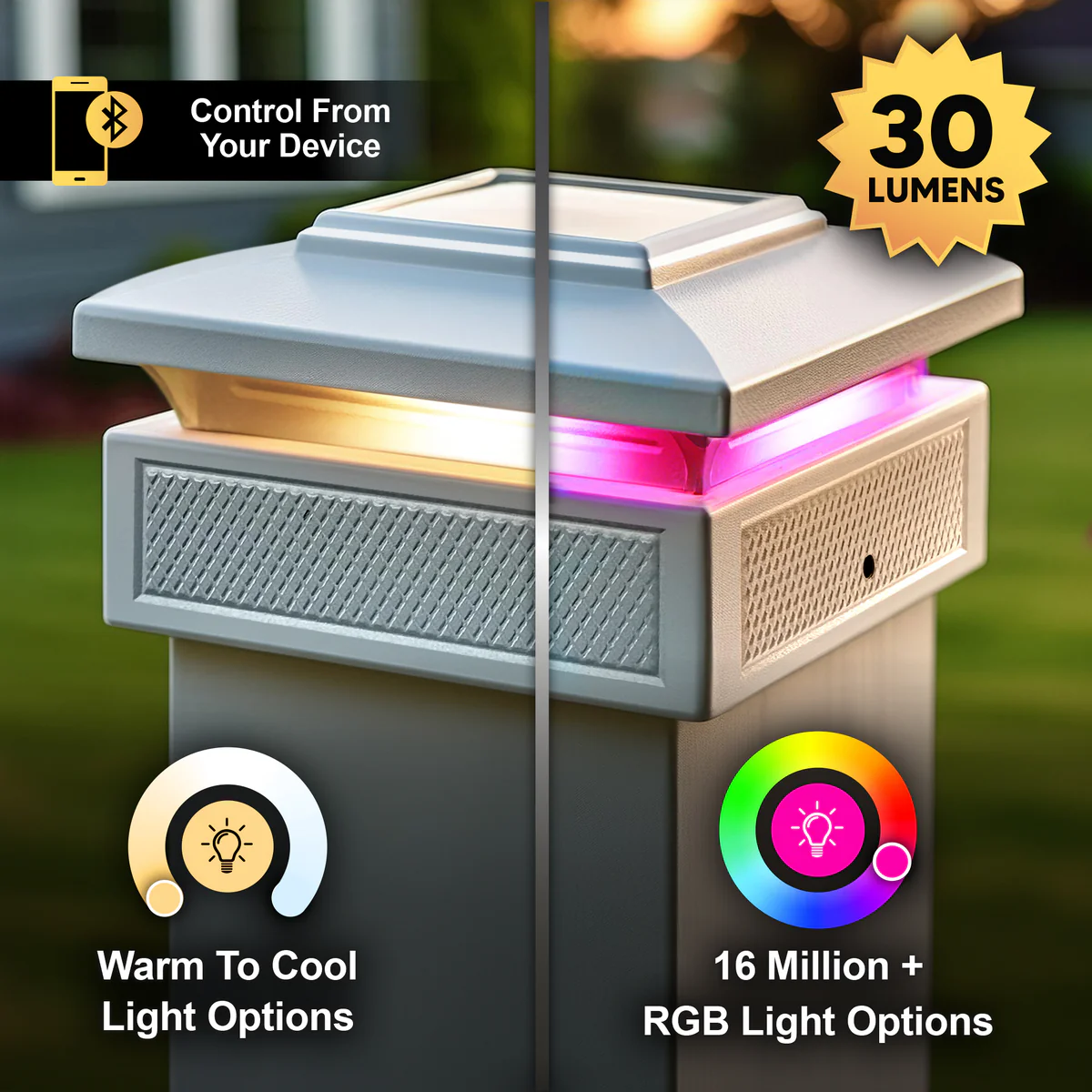 Smart Solar Post Cap - White-fit three post sizes 3.5"x3.5",4"x4",4.25"x4.25"