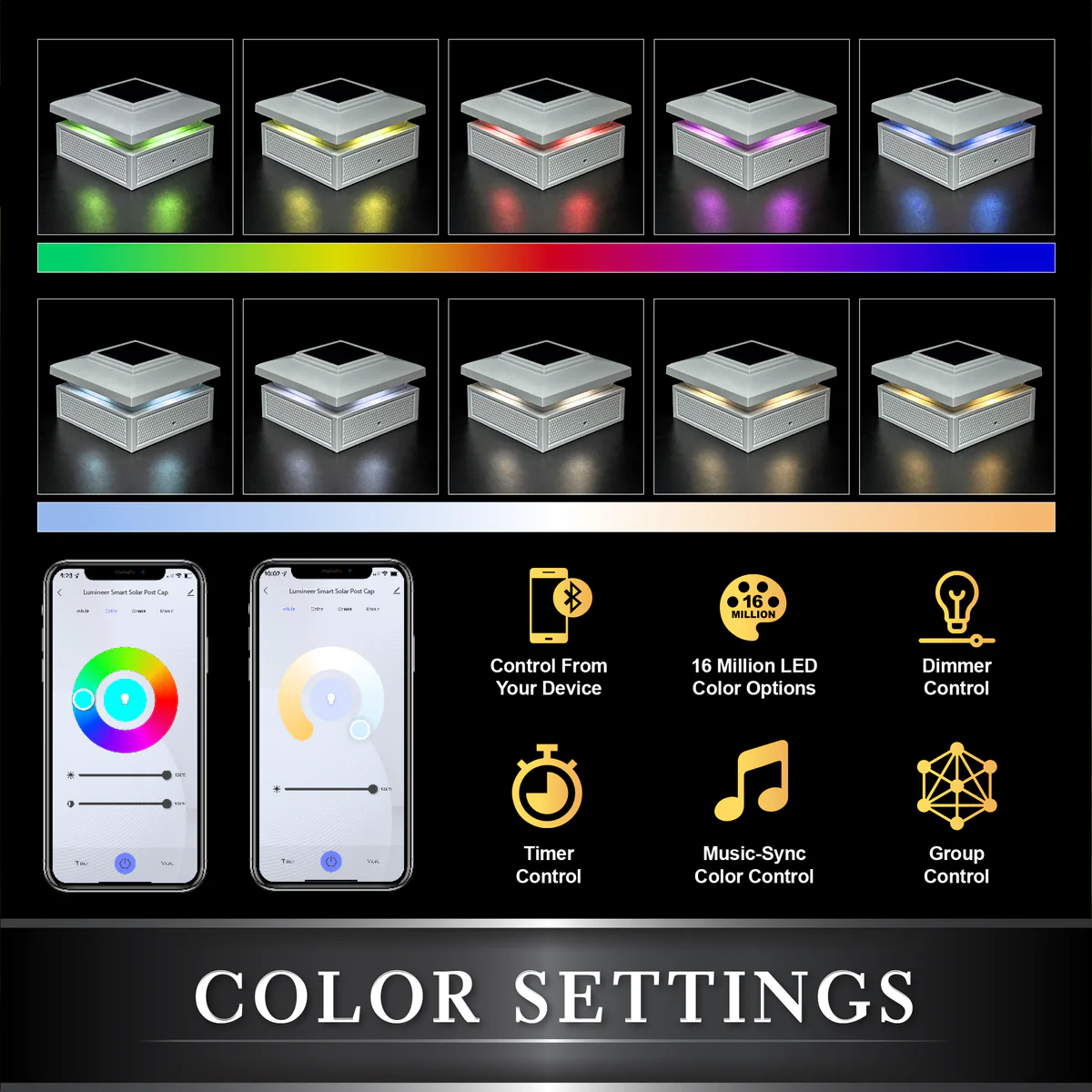 Smart Solar Post Cap - White-fit three post sizes 3.5"x3.5",4"x4",4.25"x4.25"