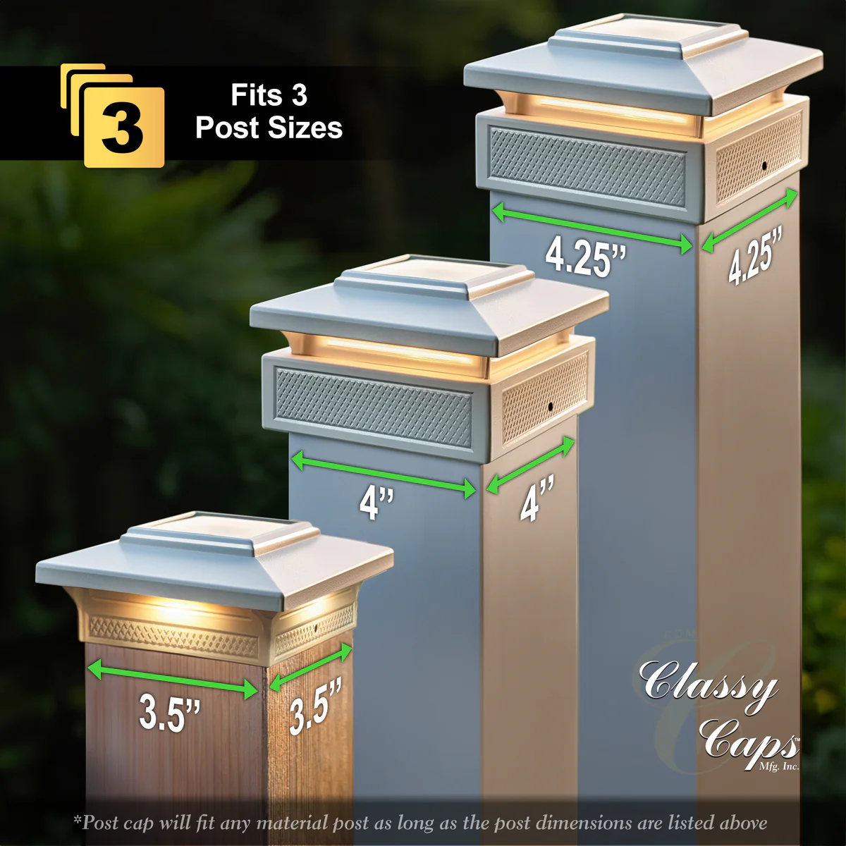 Smart Solar Post Cap - White-fit three post sizes 3.5"x3.5",4"x4",4.25"x4.25"