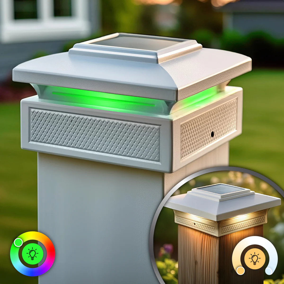 Smart Solar Post Cap - White-fit three post sizes 3.5"x3.5",4"x4",4.25"x4.25"