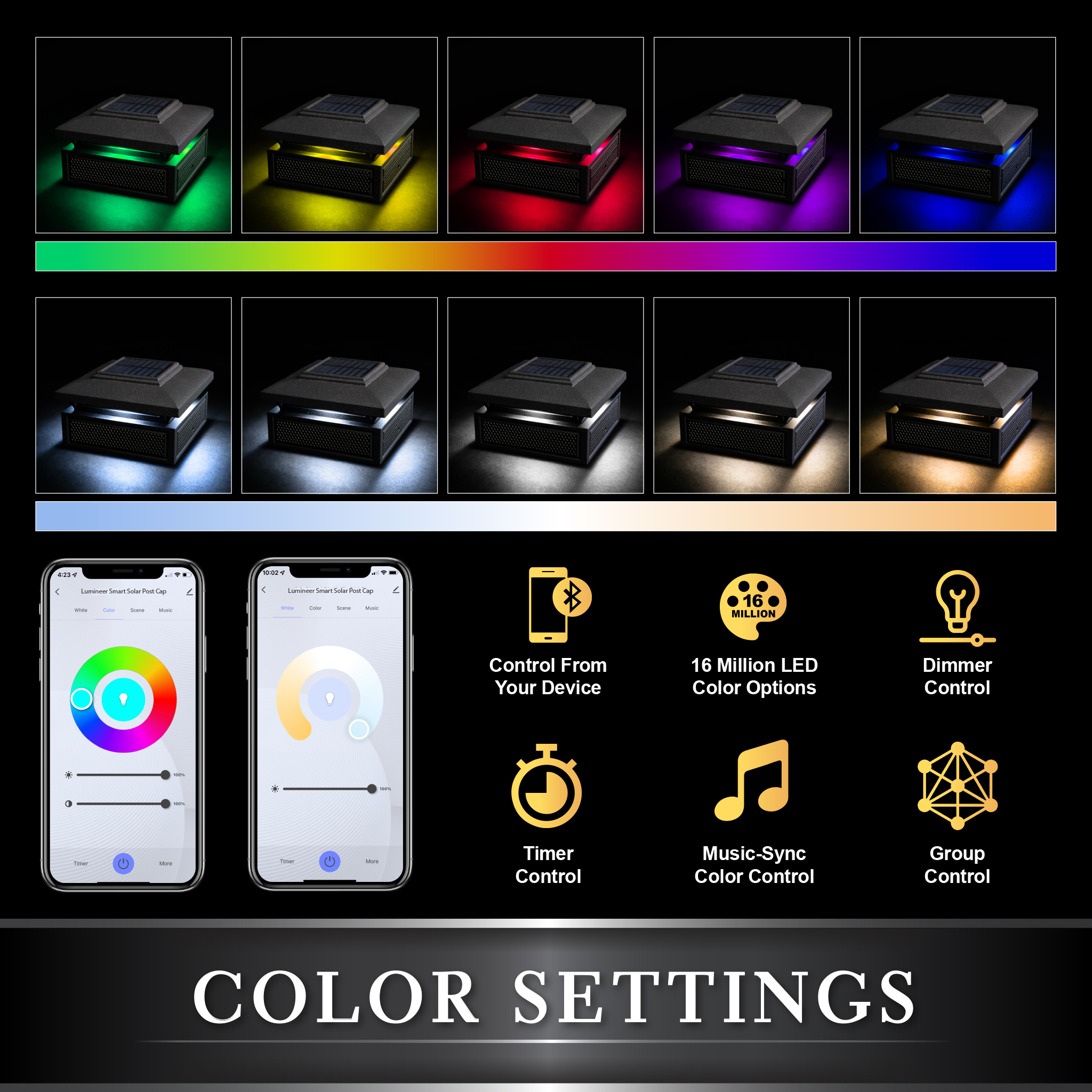 Smart Solar Post Cap - Black -fit three post sizes  3.5"x3.5",4"x4",4.25"x4.25"