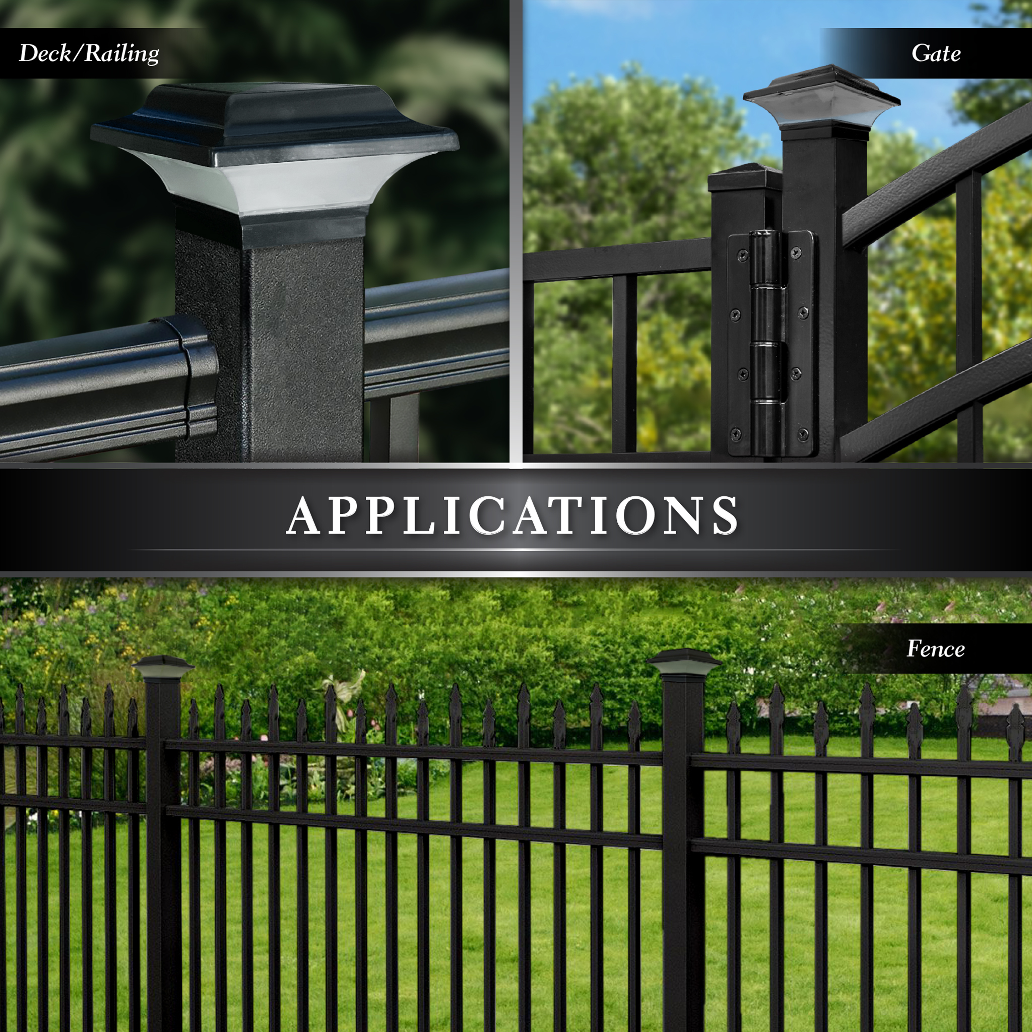 Outdoor Solar Post Cap Light - Black - sizes - 3"x3",2.5"x2.5", 2.25"x2.25" and 2"x2".