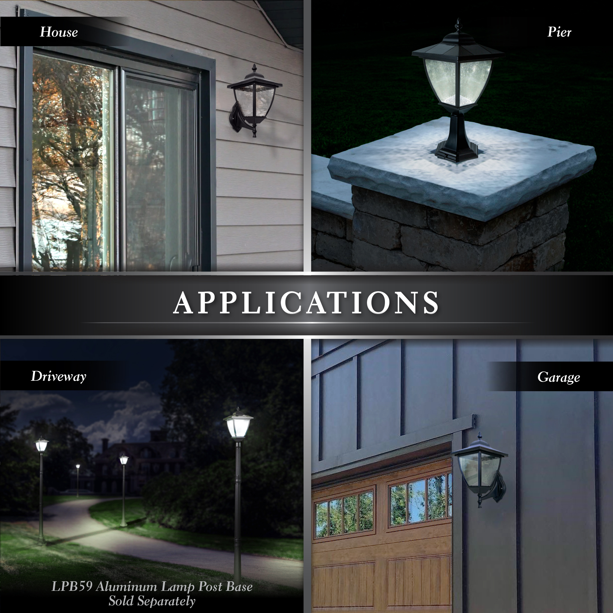 Black Aluminum Outdoor Wall  Solar Lamp