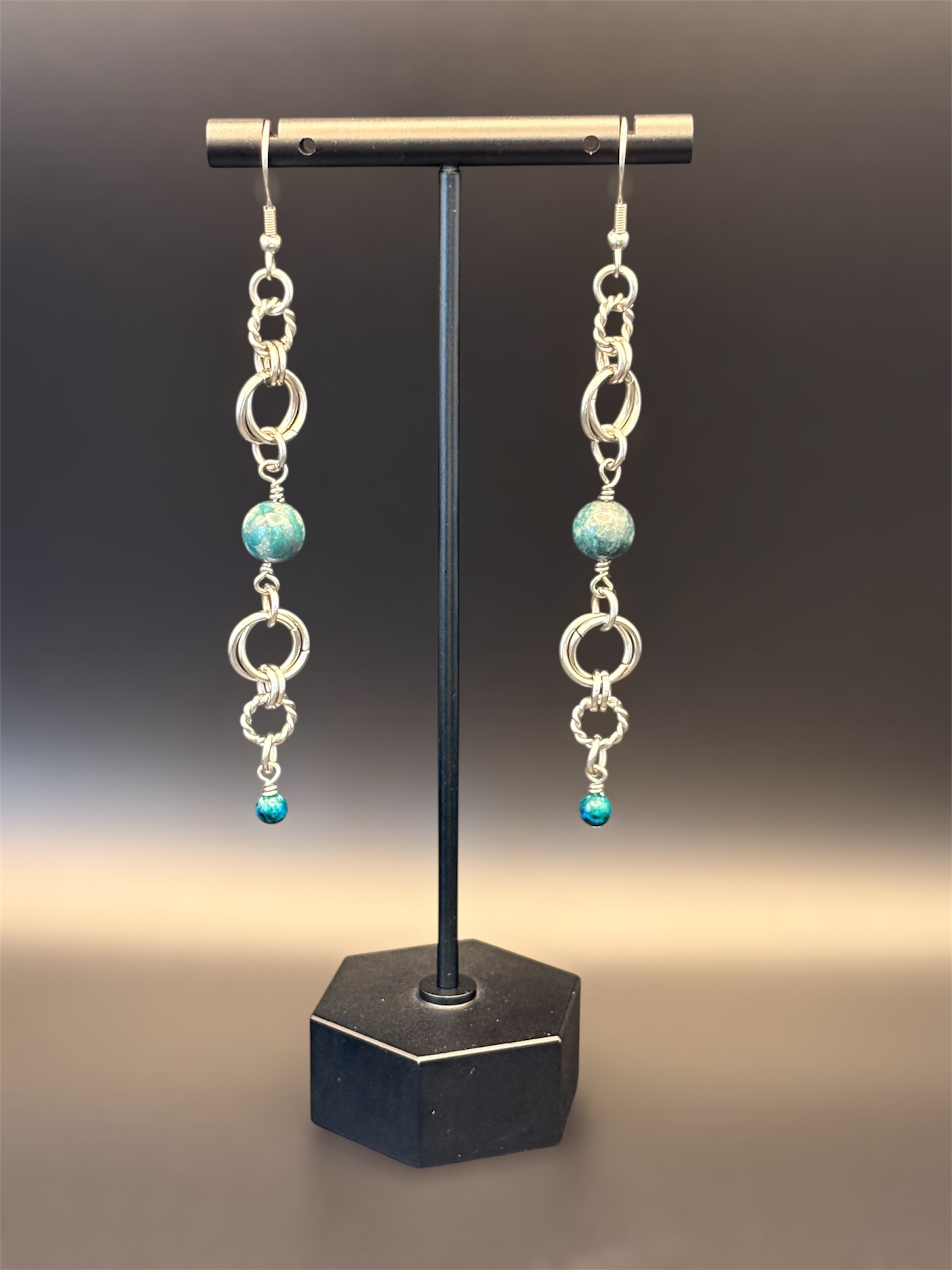 Bloodstone Chainmaille Drop Earrings