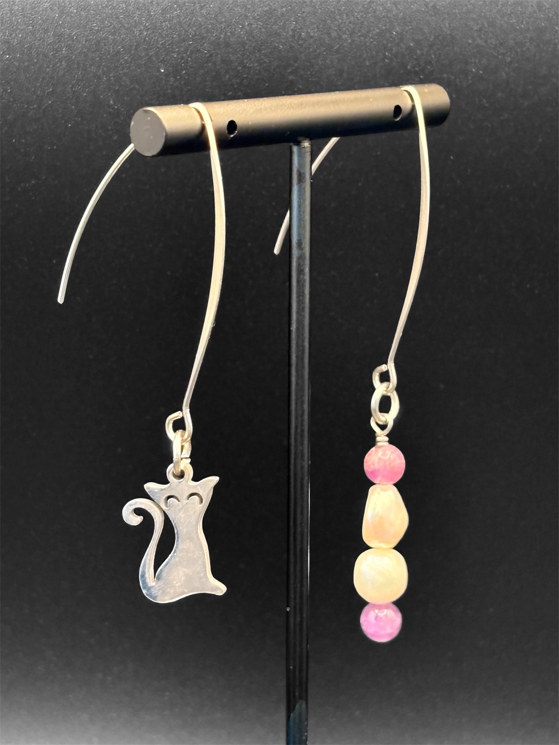 Asymmetrical Cat & Pearl Earrings