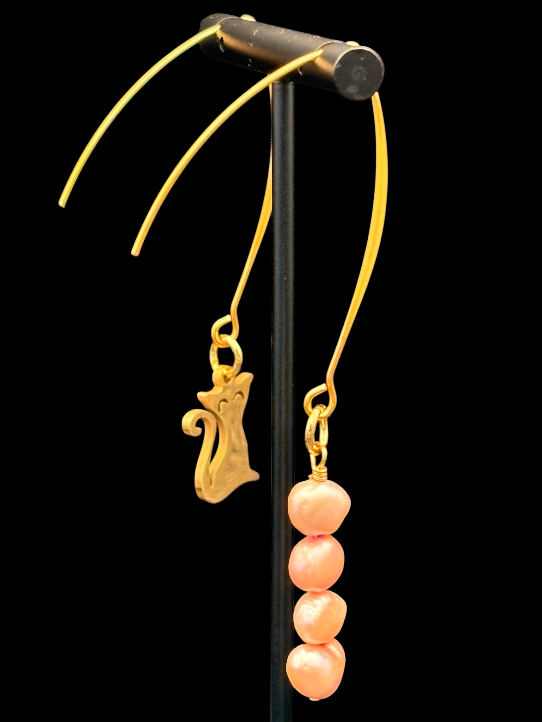 Asymmetrical Cat & Pearl Earrings