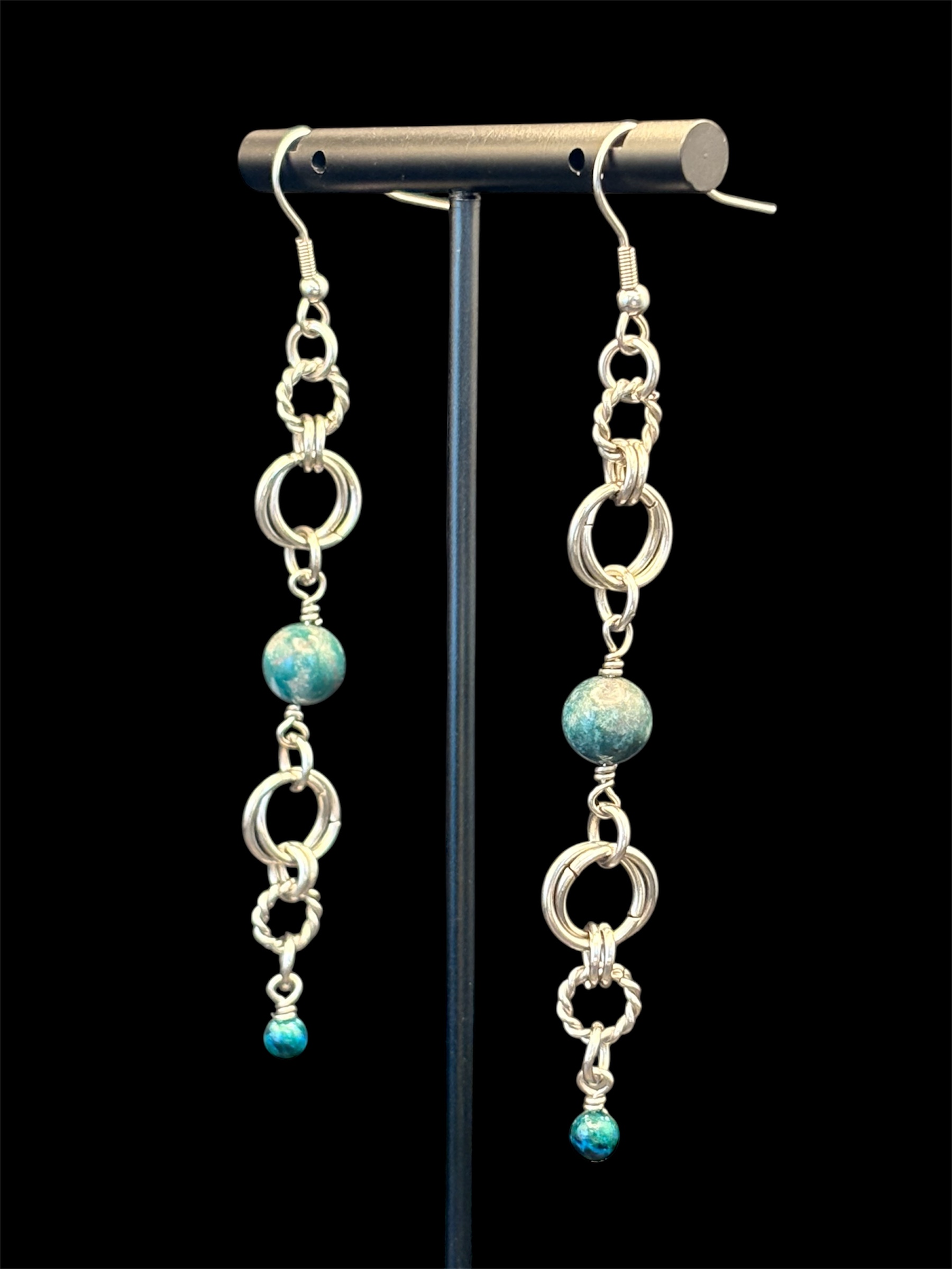 Bloodstone Chainmaille Drop Earrings