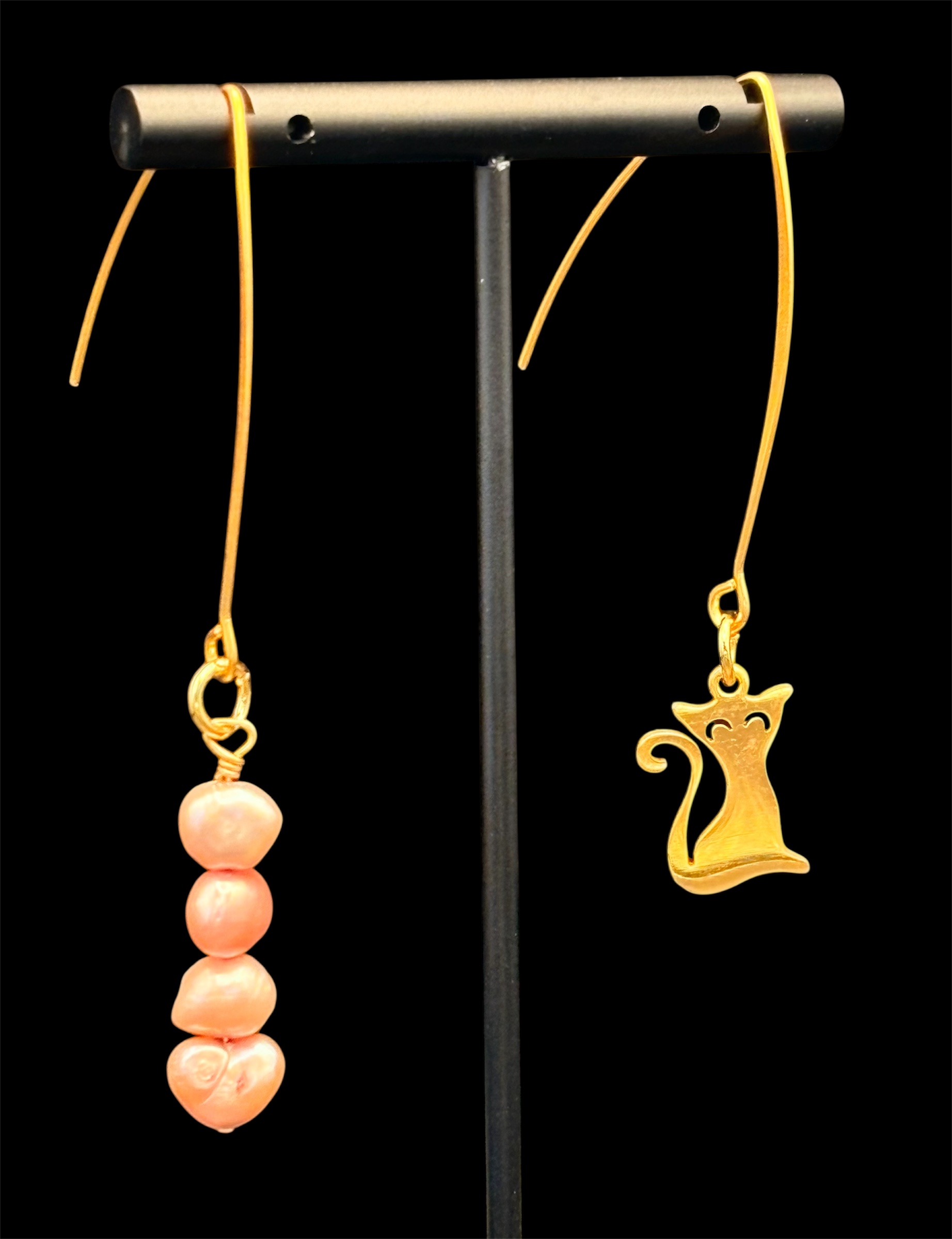 Asymmetrical Cat & Pearl Earrings