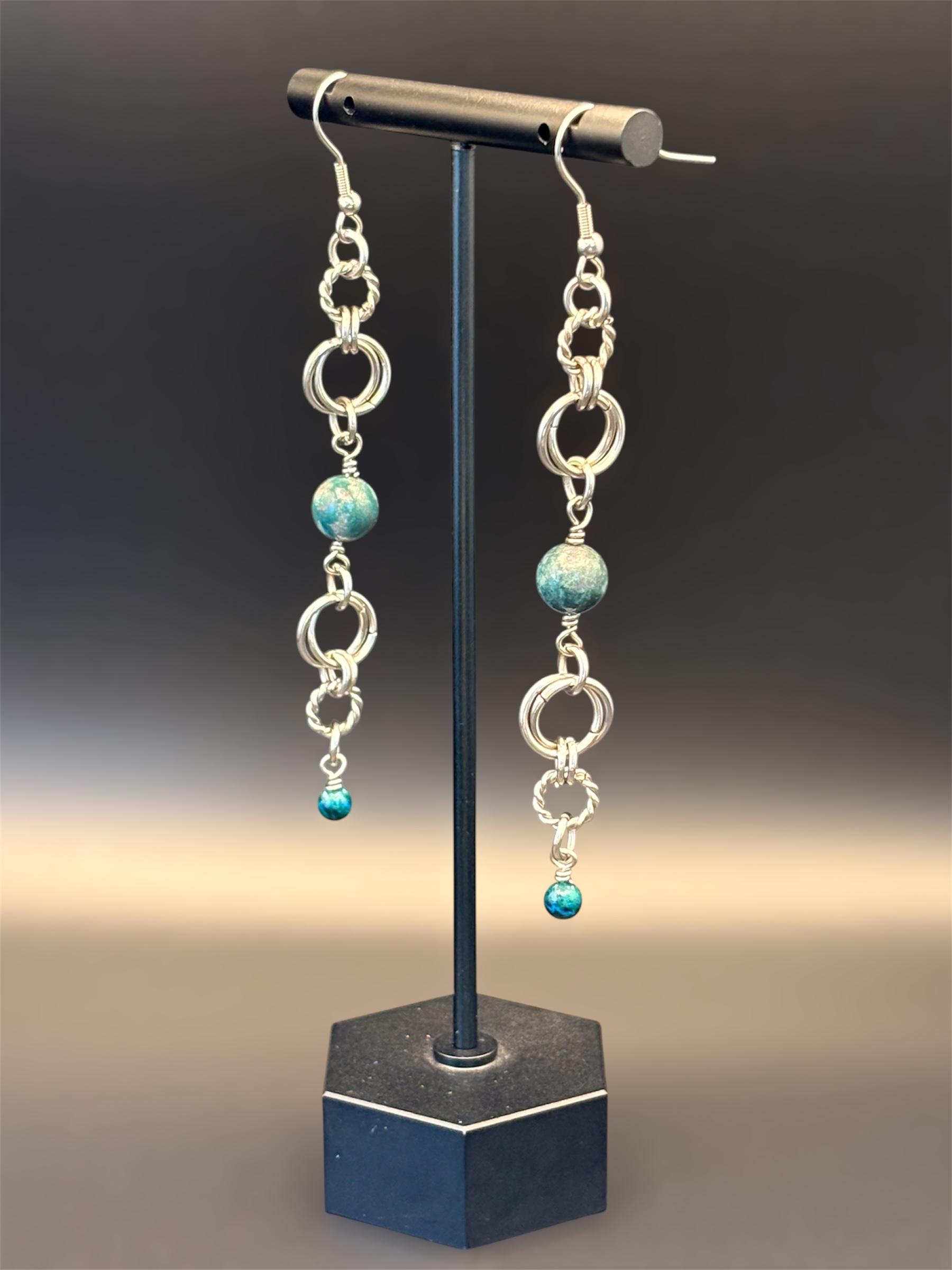 Bloodstone Chainmaille Drop Earrings