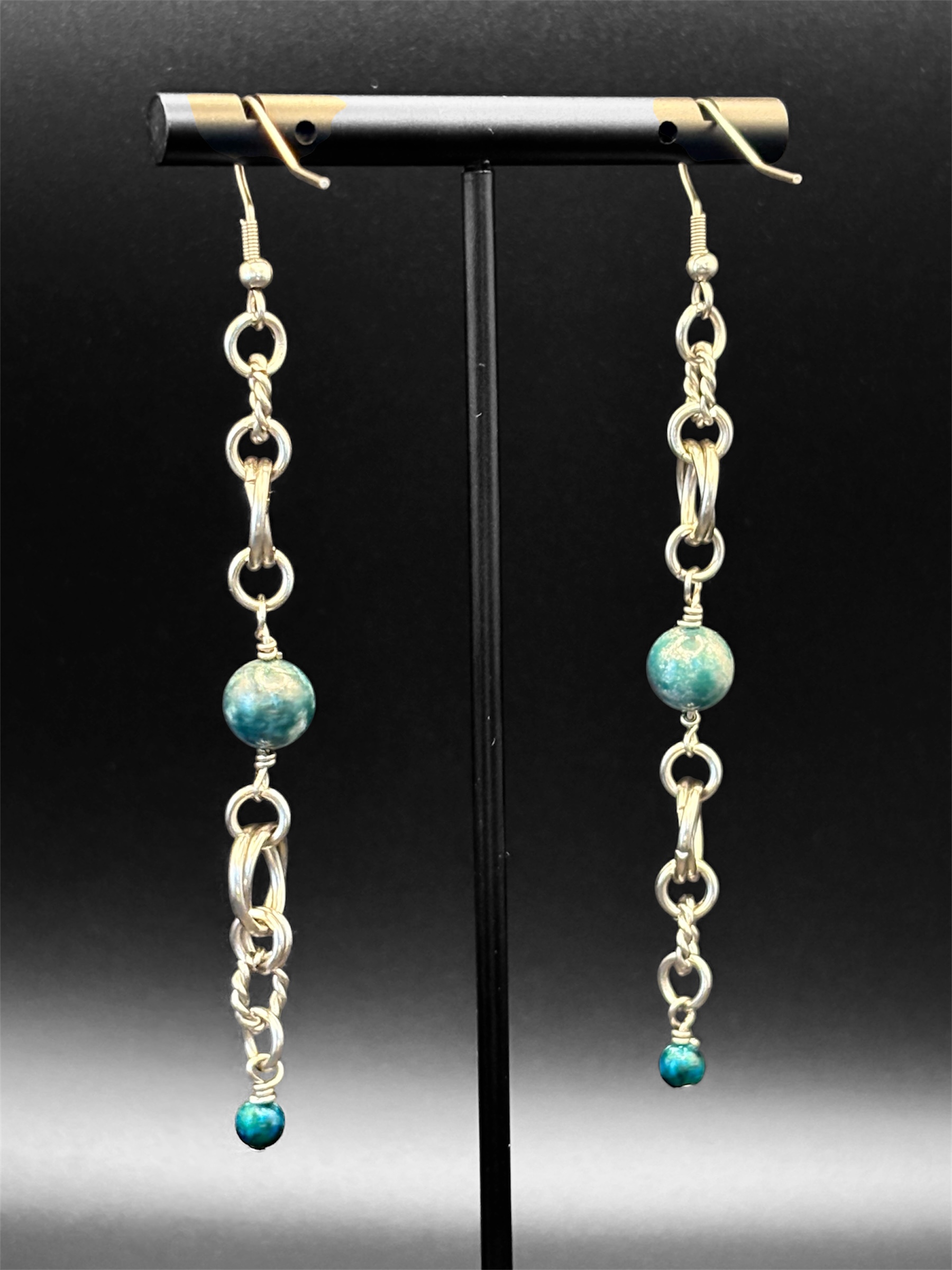 Bloodstone Chainmaille Drop Earrings