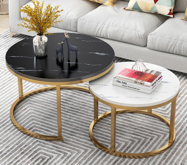 Double Tables Basses Marbre & Or