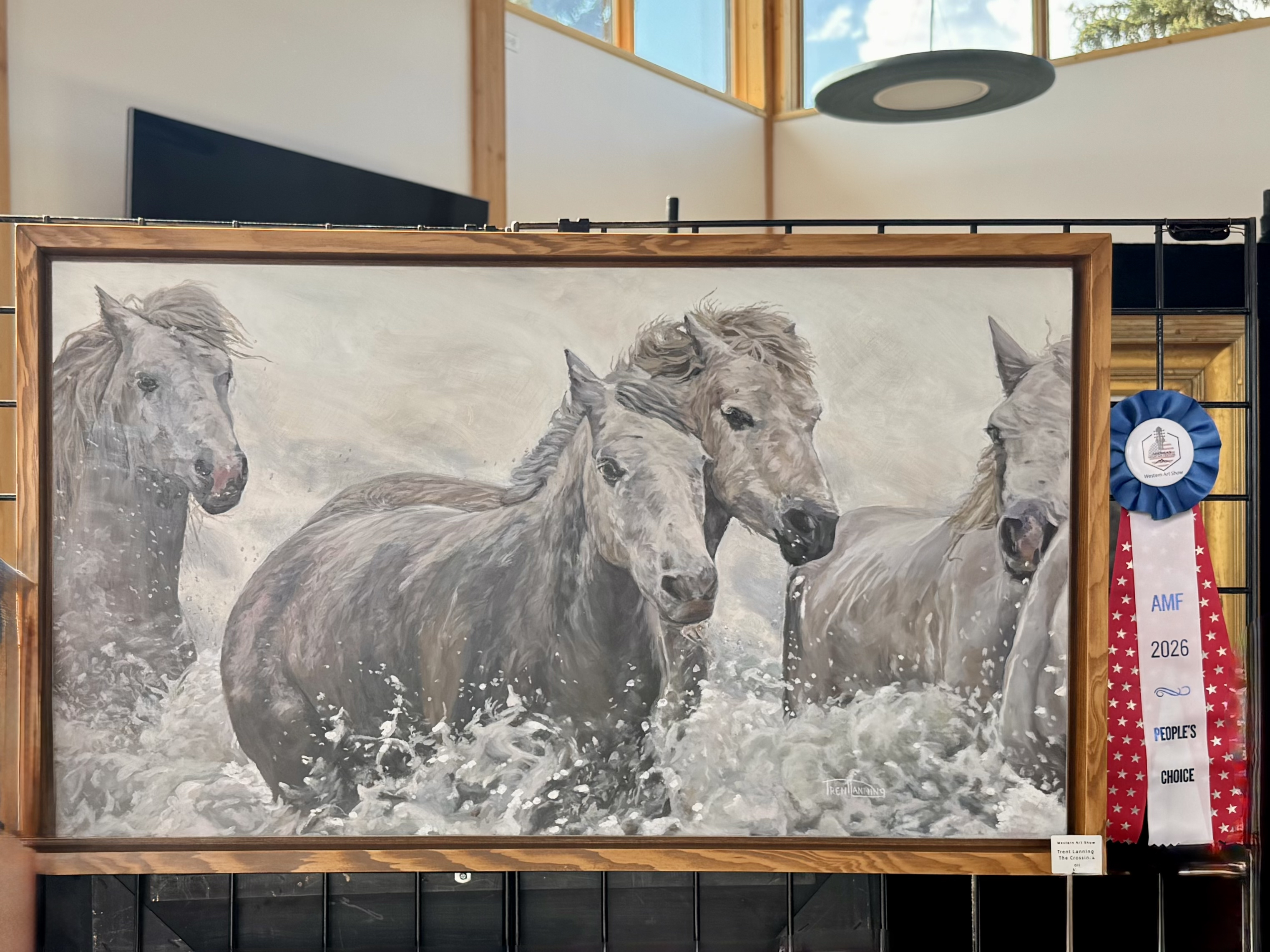 The Crossing, 30"x18"x1.5" Oil on Wood Panel Painting with Custom Modern Frame