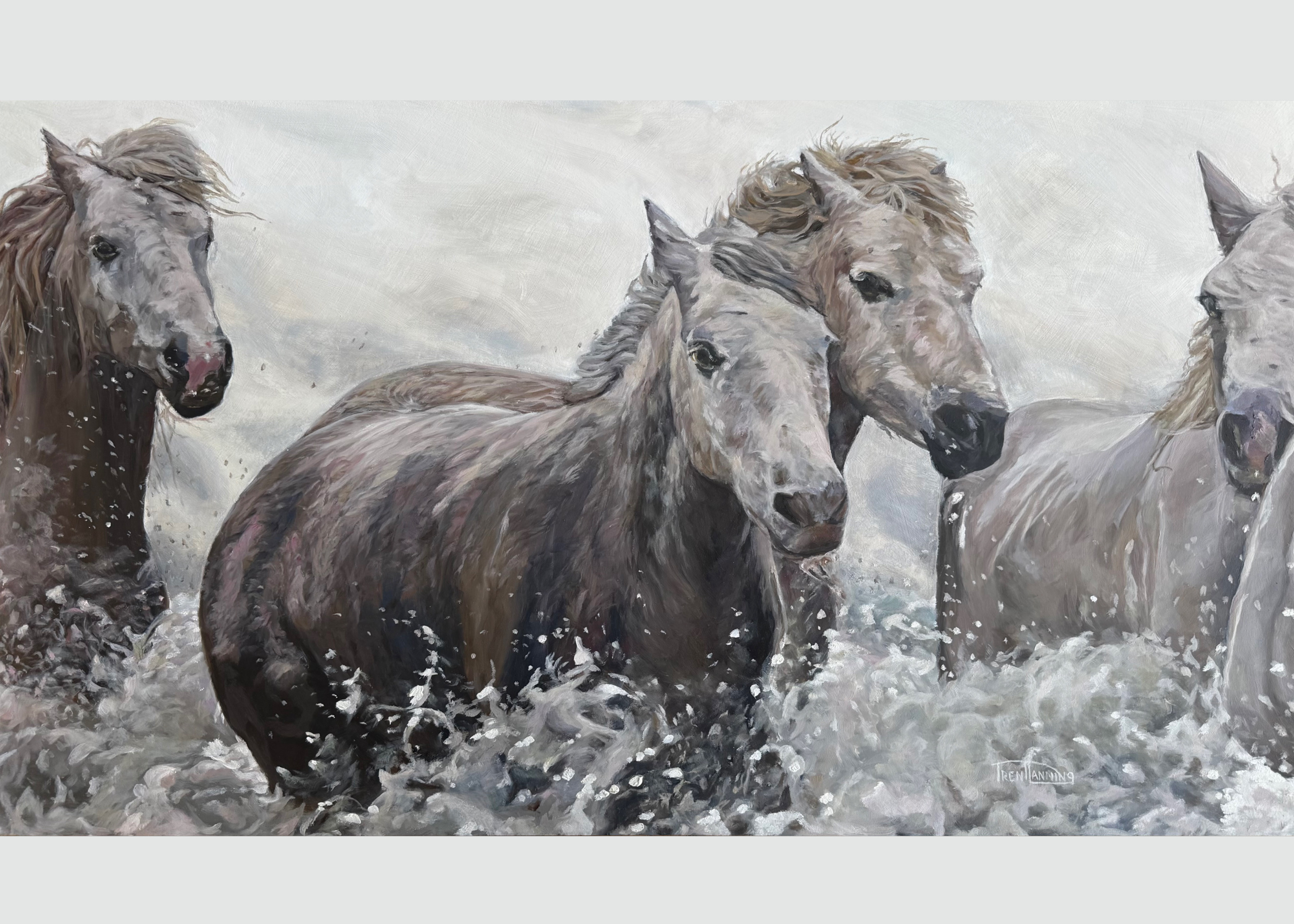 The Crossing, 30"x18"x1.5" Oil on Wood Panel Painting with Custom Modern Frame