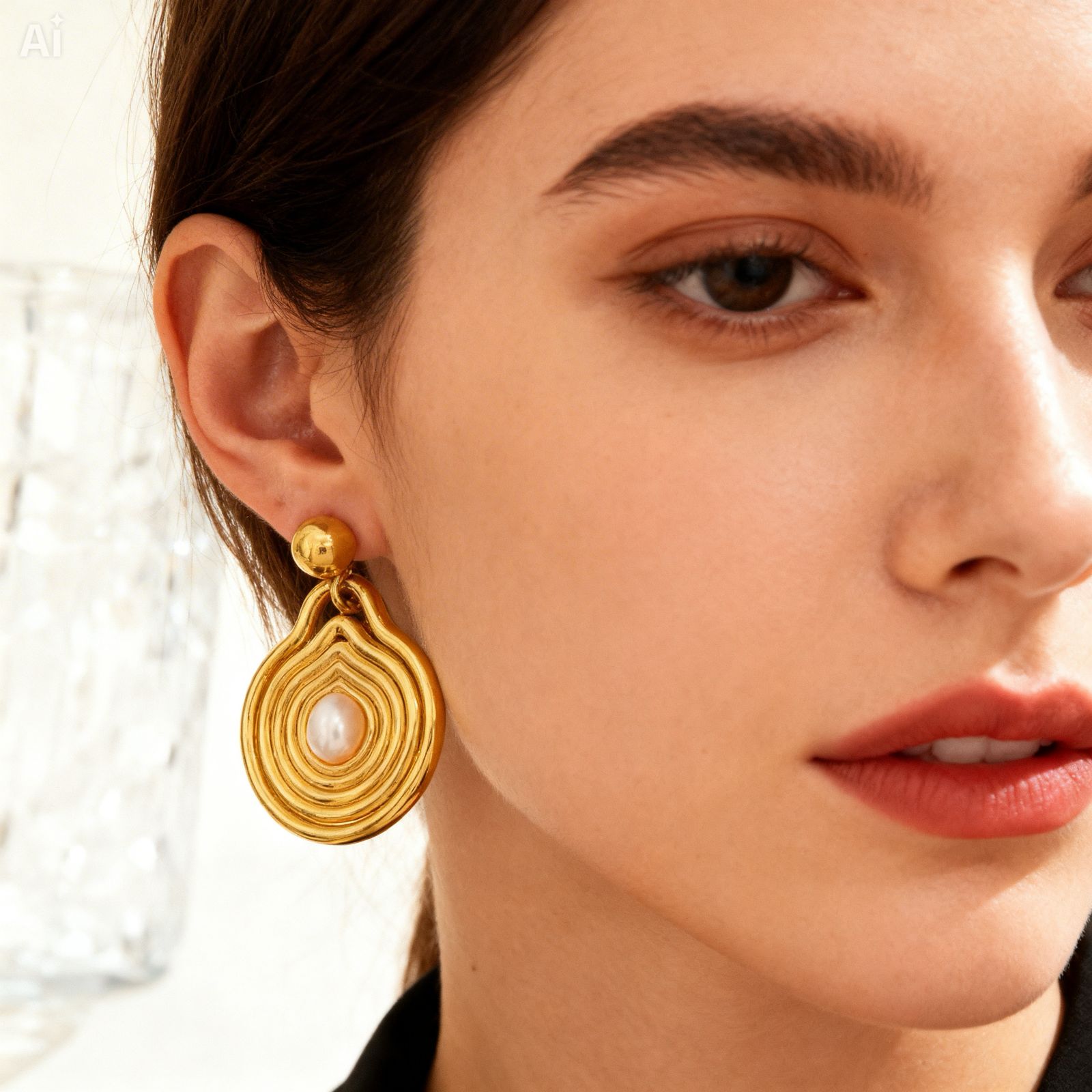 Aretes dorados con perla