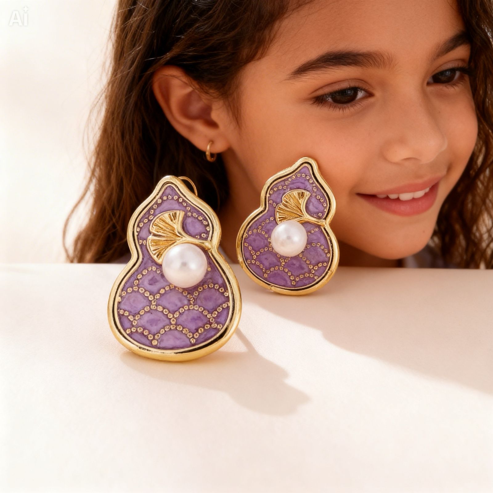 Aretes Para Niña Perla y Oro