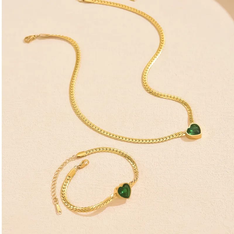 Set de Collar y Pulsera Corazón Verde