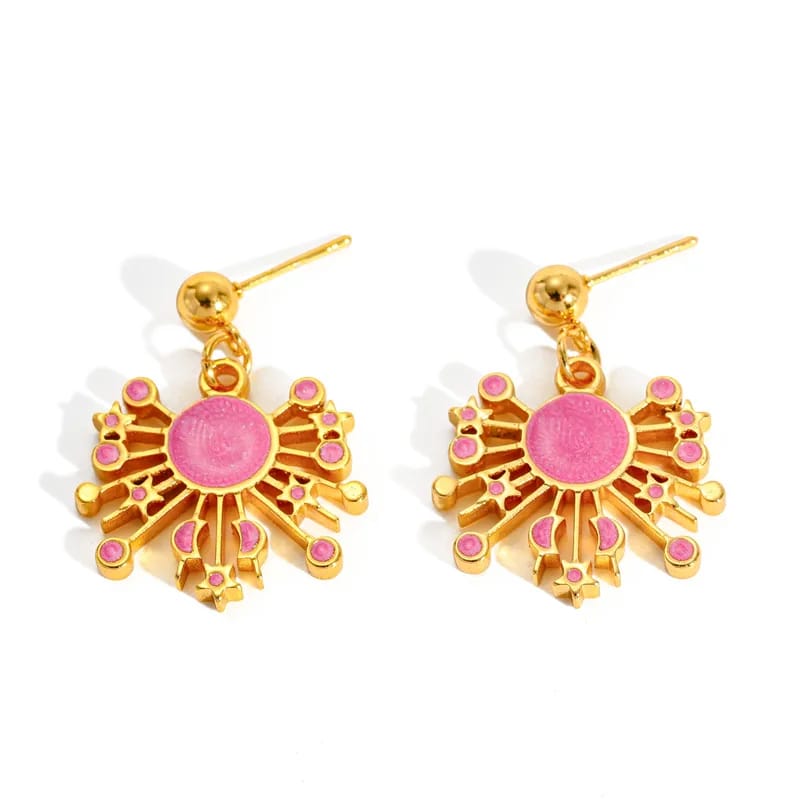Aretes dorados con rosa en acero inoxidable