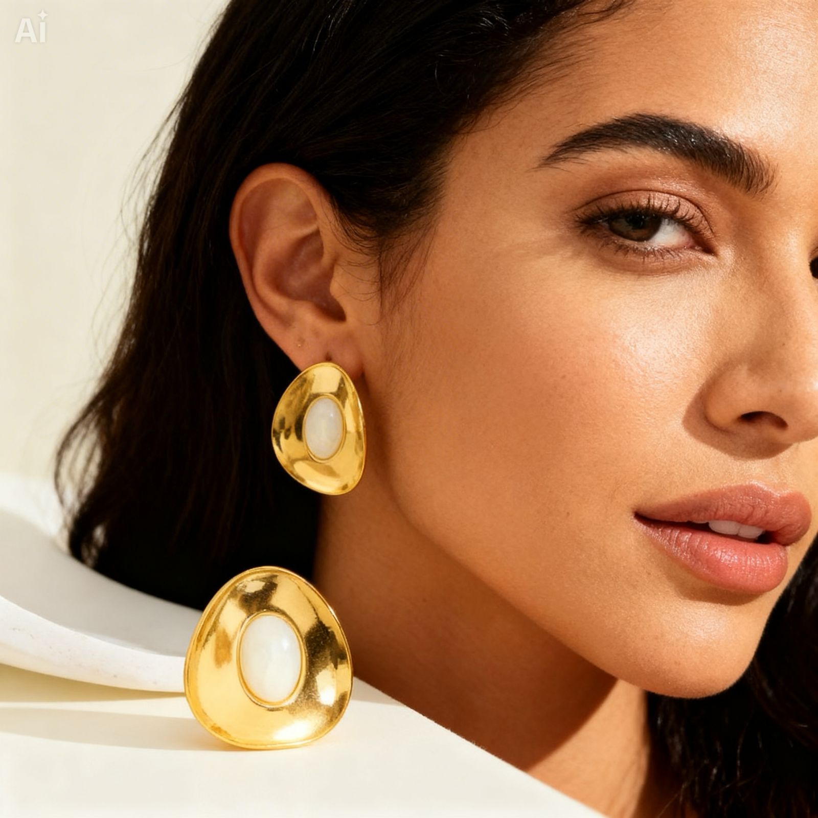 Aretes dorados con perla