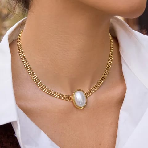 Set Collar y pendientes choker Dorado con Perla