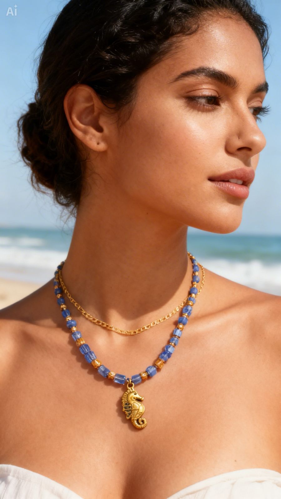 Set Collar y pulsera de cuentas azules 