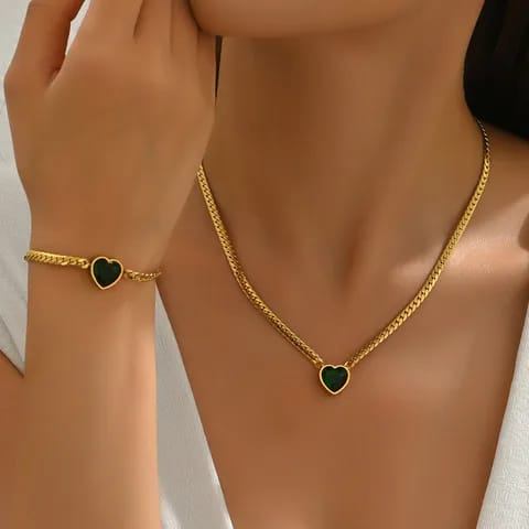 Set de Collar y Pulsera Corazón Verde