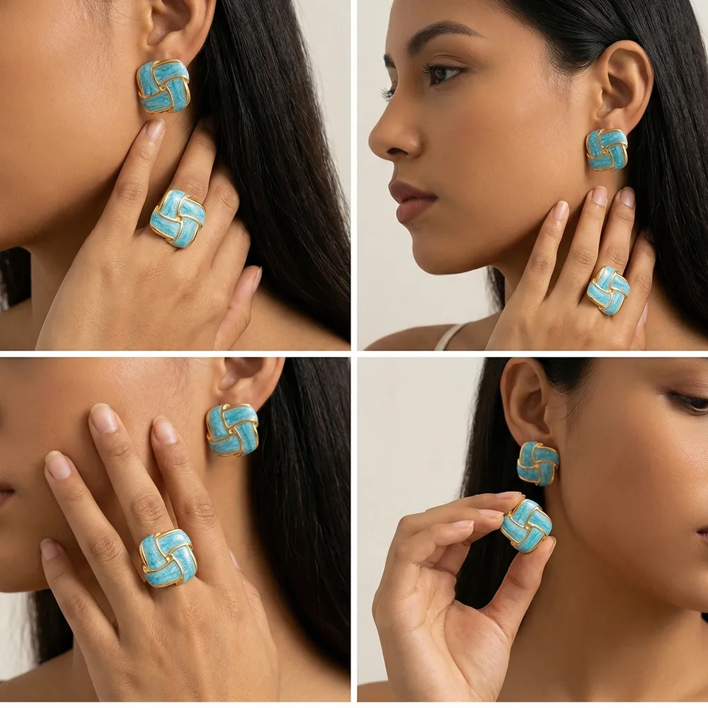 Set de aretes y anillo azul