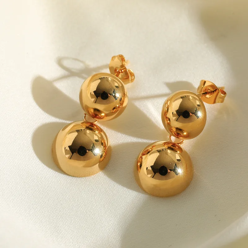 Aretes Doble Esfera Dorados