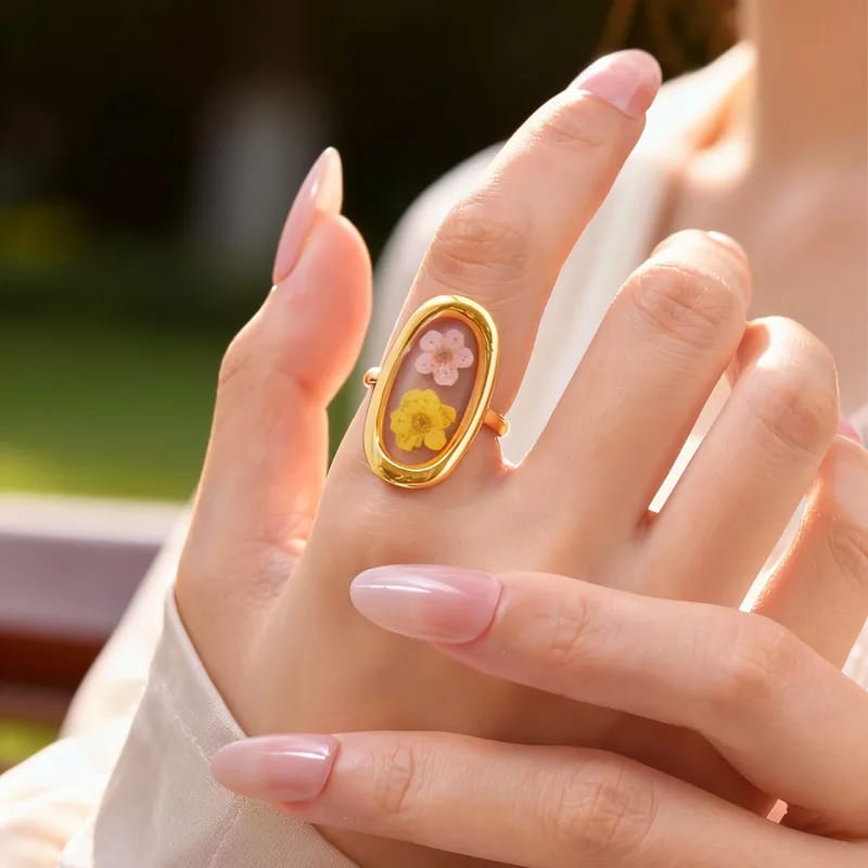 Anillos Florales Resina y Oro