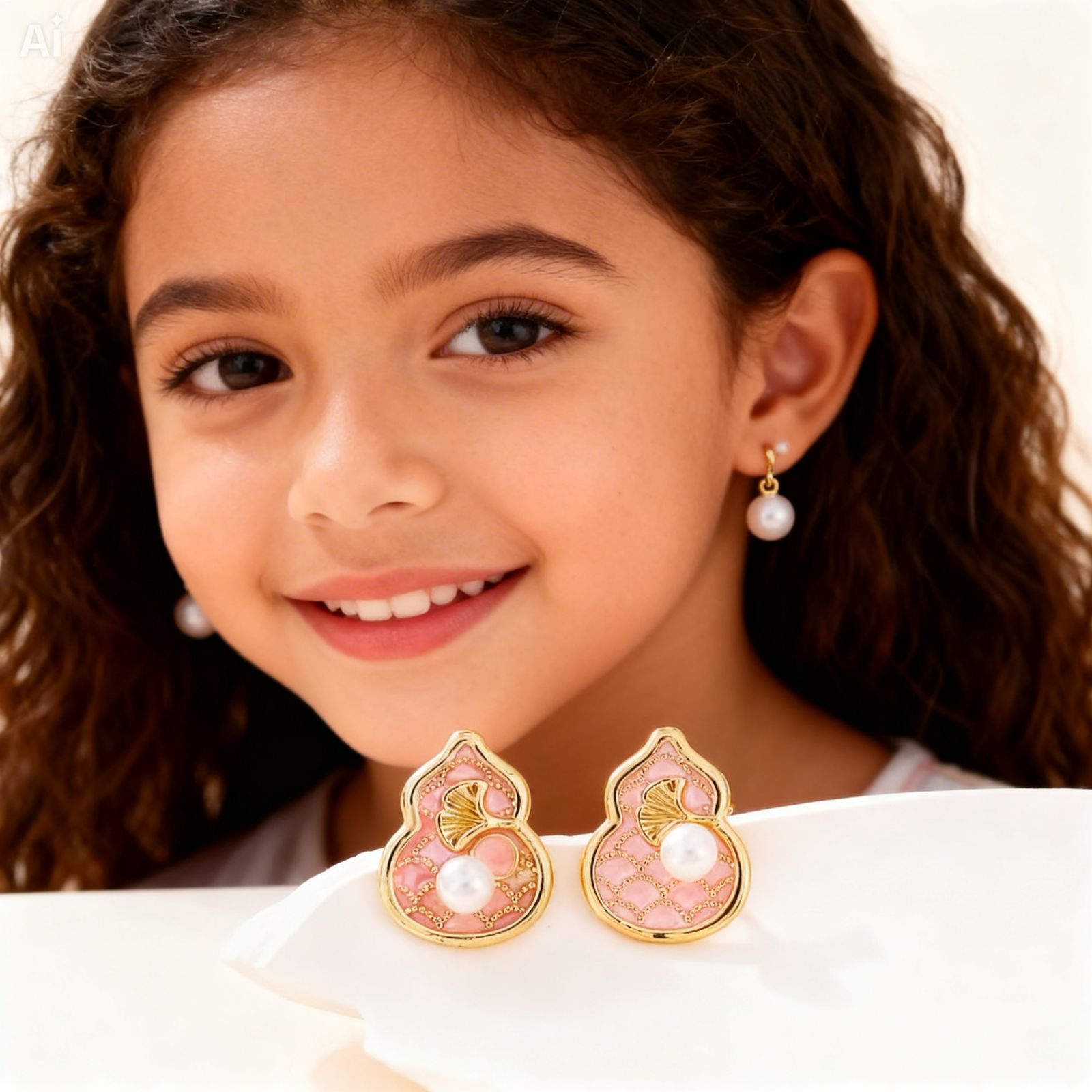 Aretes Para Niña Perla y Oro