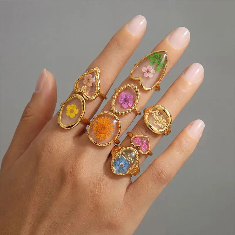 Anillos Florales Resina y Oro