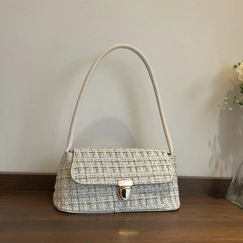 Bolso de mano de tweed blanco